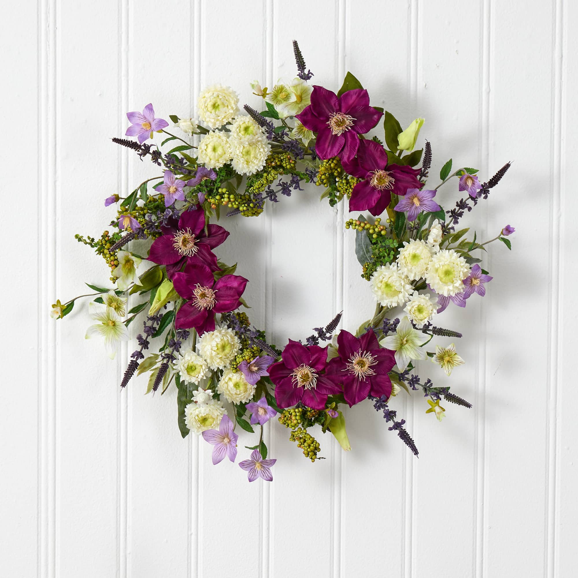 22&#x27;&#x27; Purple &#x26; White Mixed Flower Wreath