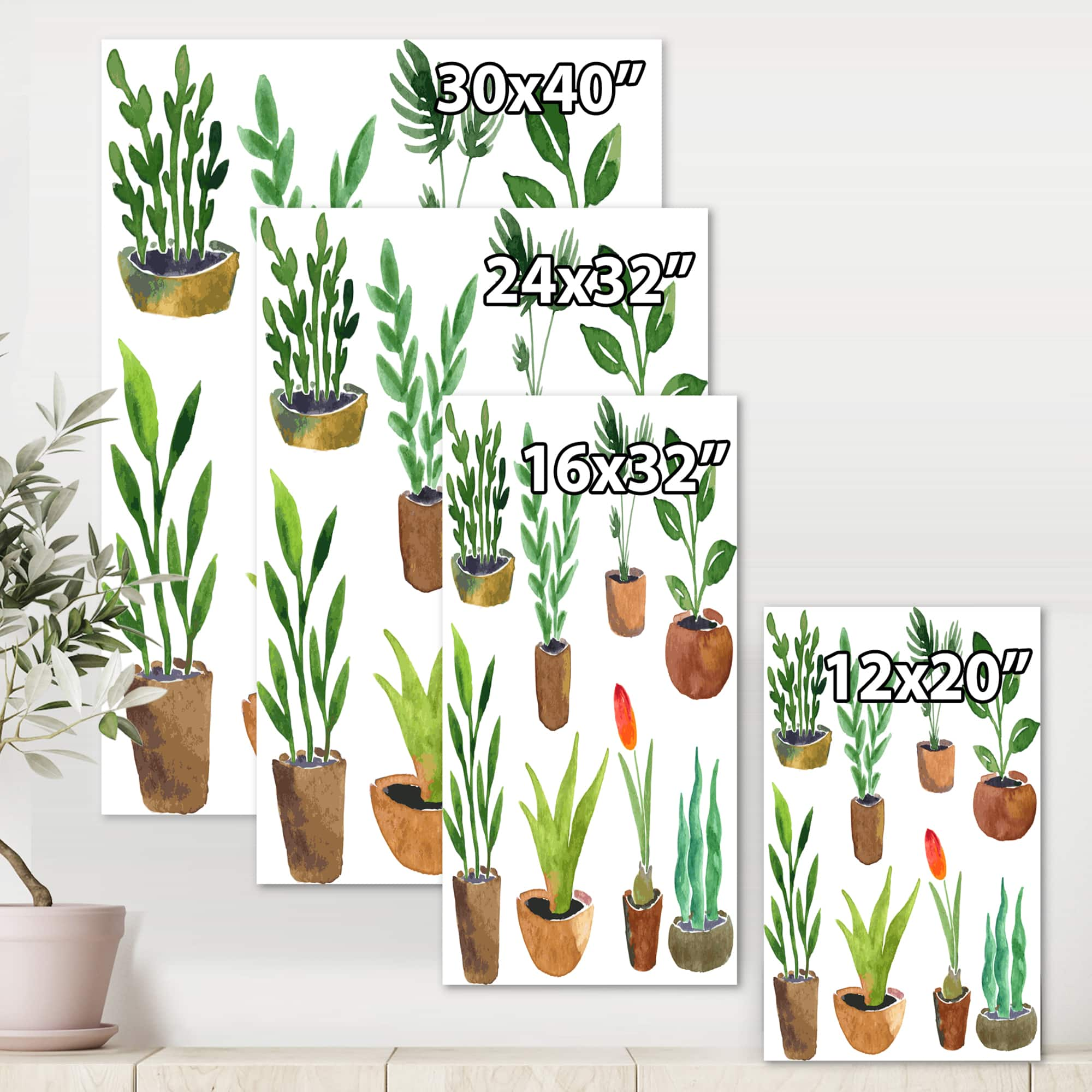 Designart - Eight Potted House Plants - Traditional Canvas Wall Art Print