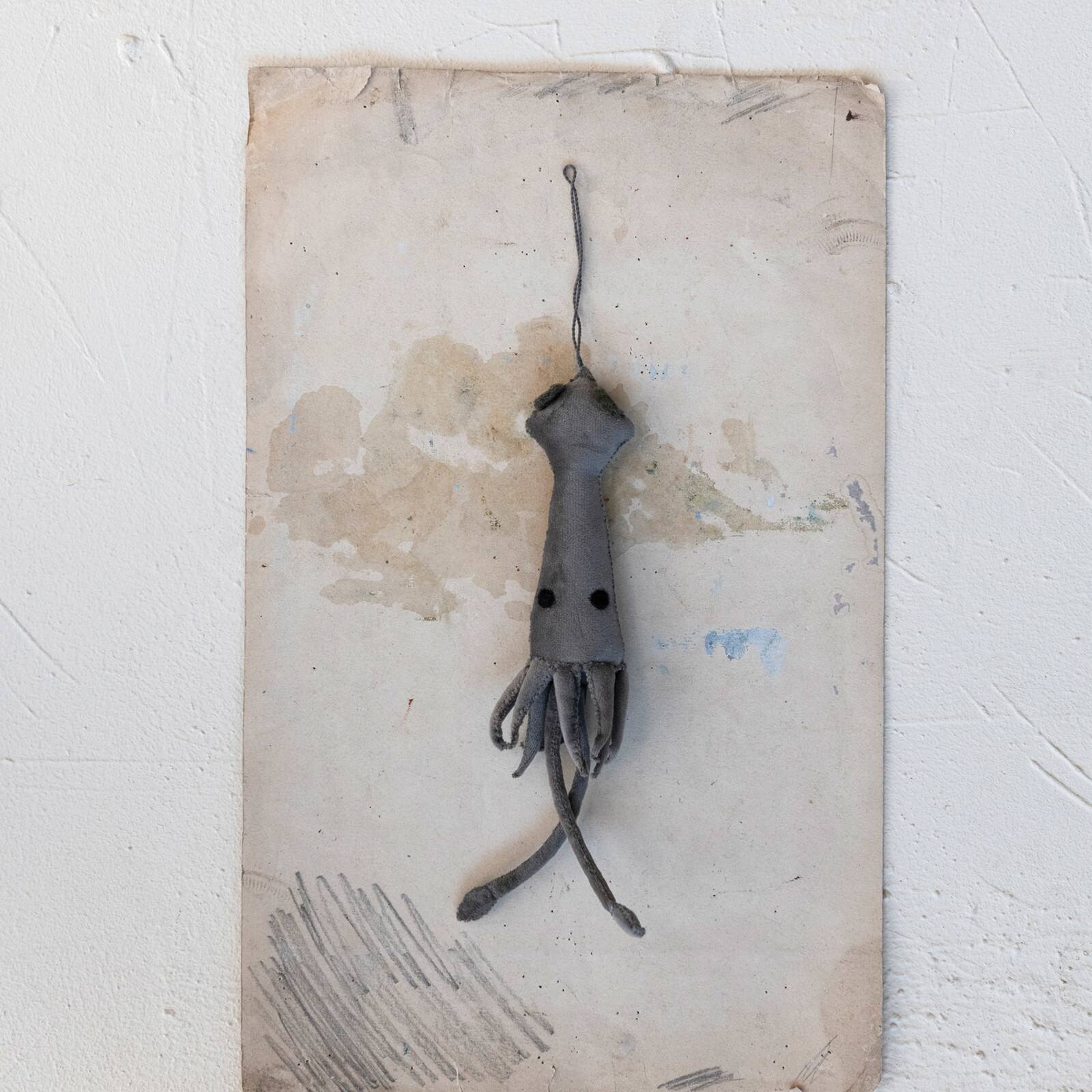 Hello Honey&#xAE; 11&#x22; Gray Handmade Cotton Velvet Squid Ornament