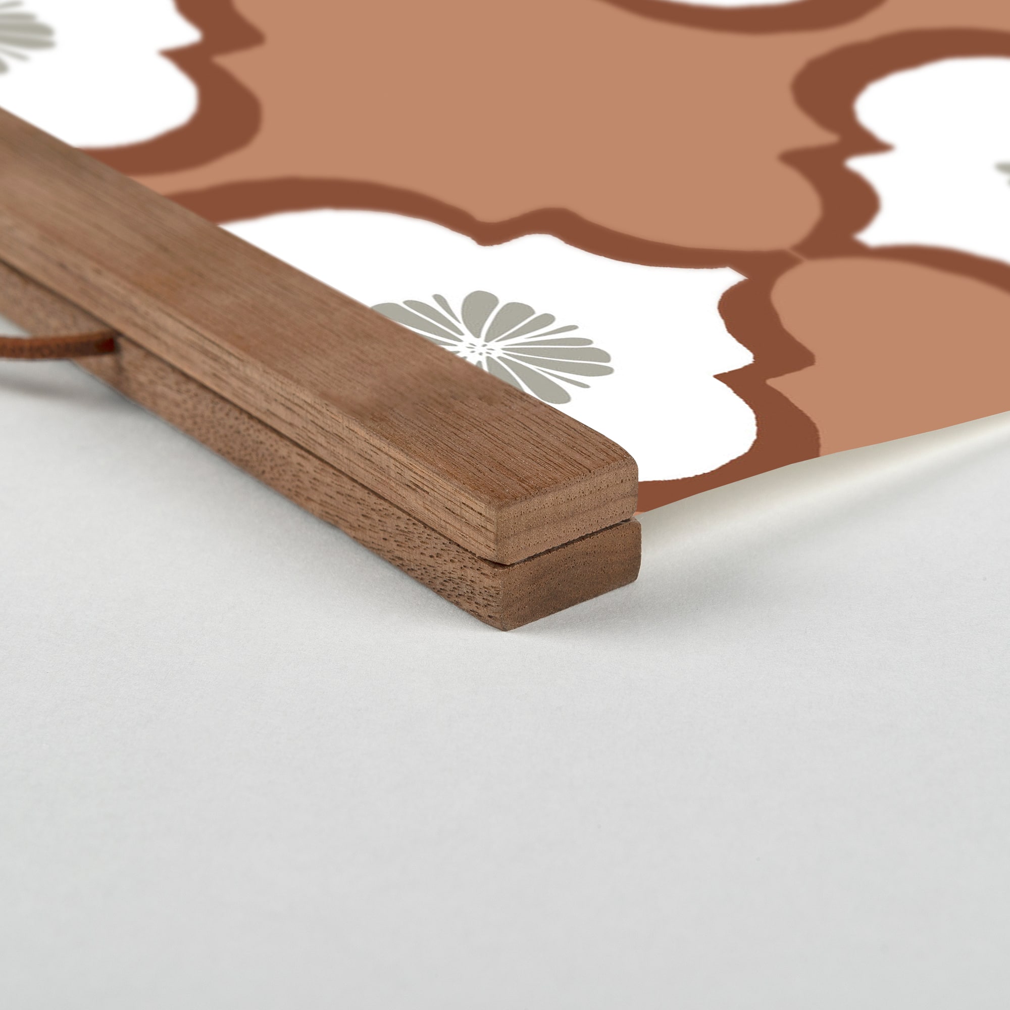 Floral Tile 12" x 18" Teak Hanging Canvas