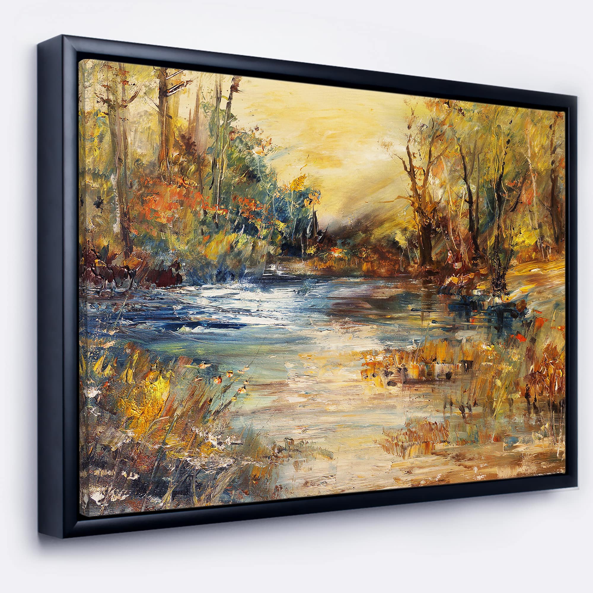 Designart - Stream in Forest Oil Painting - Landscape Painting Framed Canvas Print