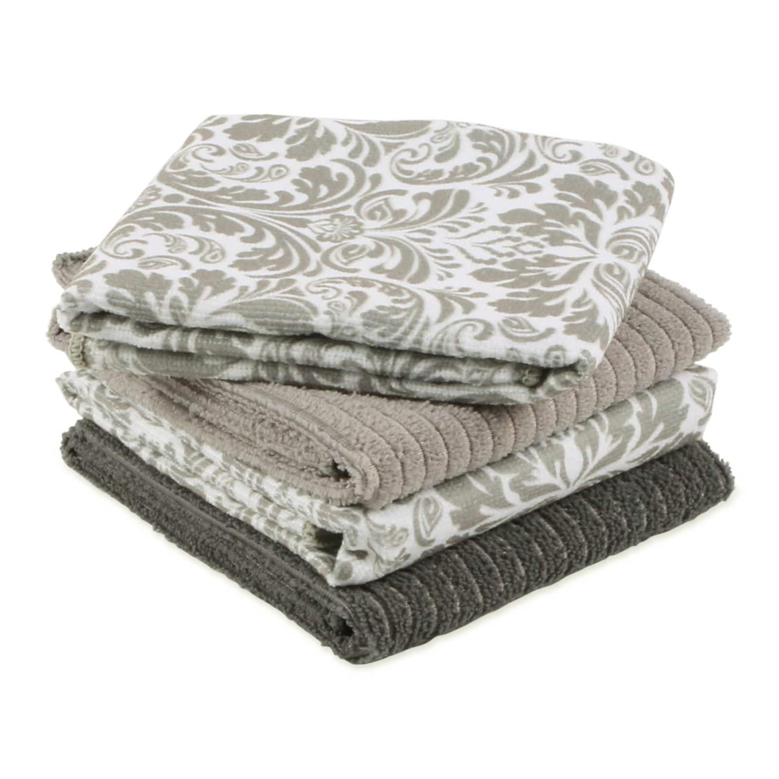 Gray Damask Microfiber Dishtowel, 4ct.