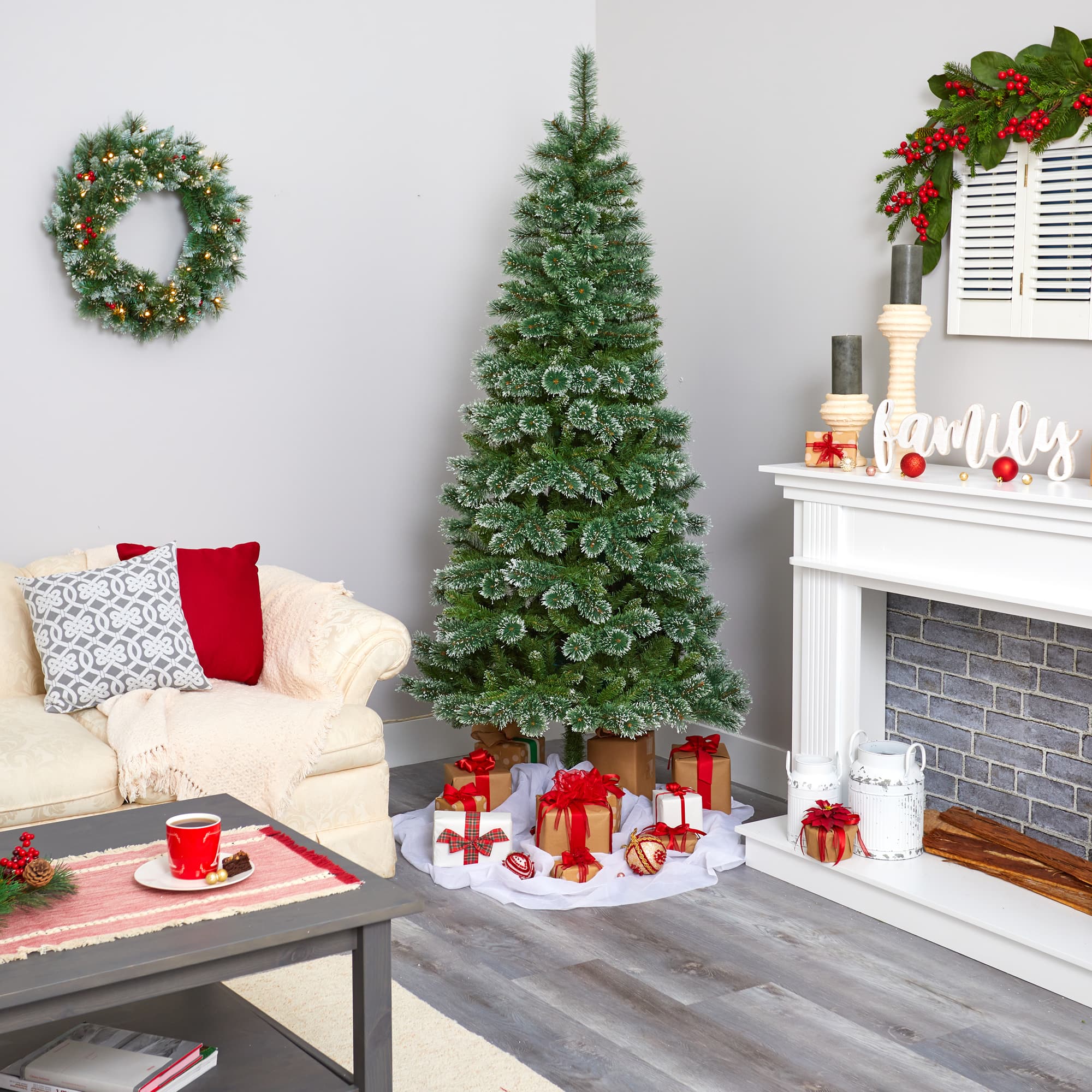 7ft. Pre-Lit Wisconsin Slim Snow Tip Pine Artificial Christmas Tree with Clear LED Lights