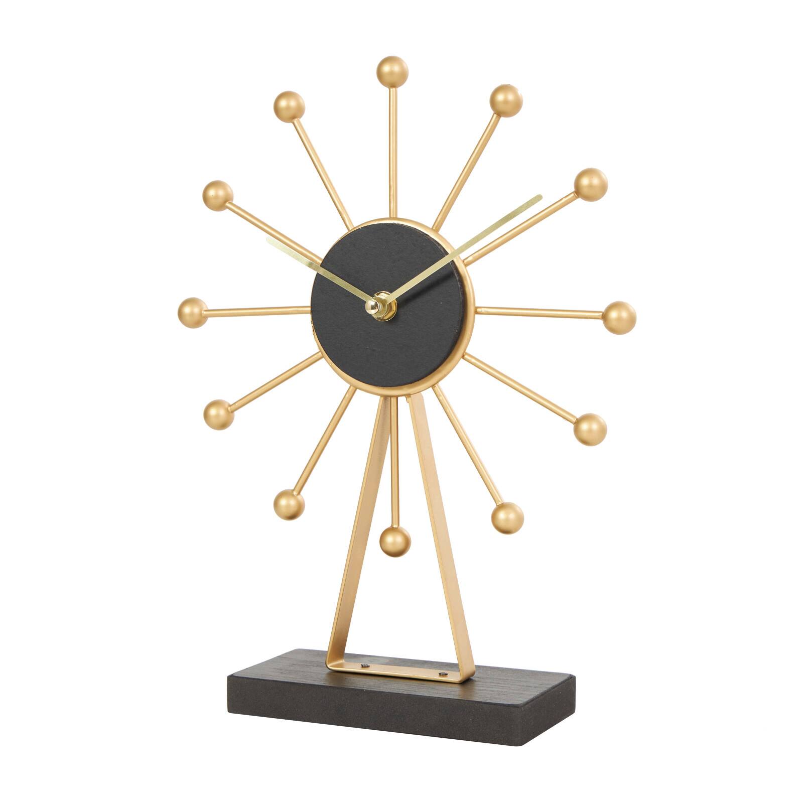 CosmoLiving by Cosmopolitan 12" Gold Metal Sunburst Clock with Black Base & Clockface