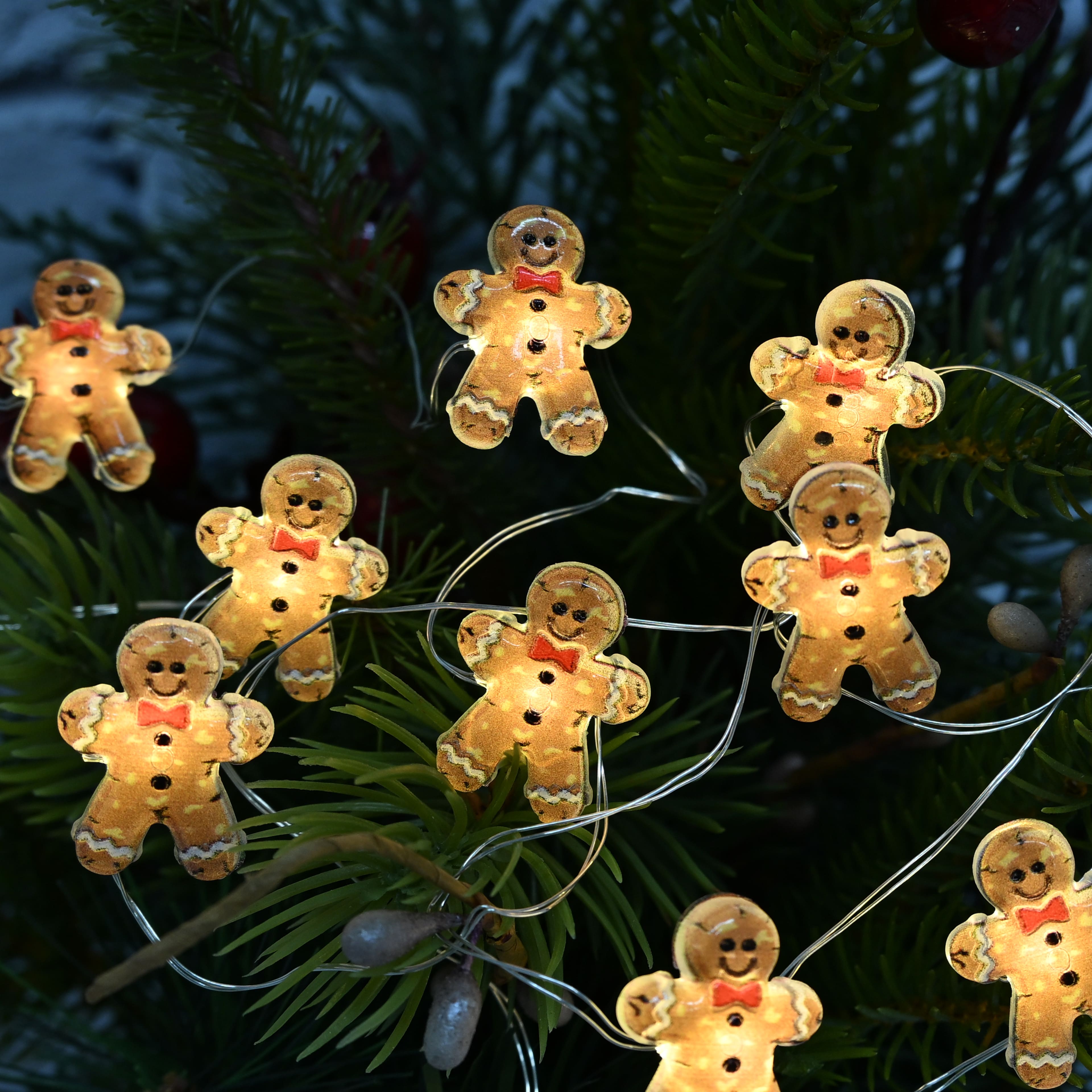 18ct. Warm White LED Gingerbread Cookie String Lights on Silver Wire by Ashland&#xAE;