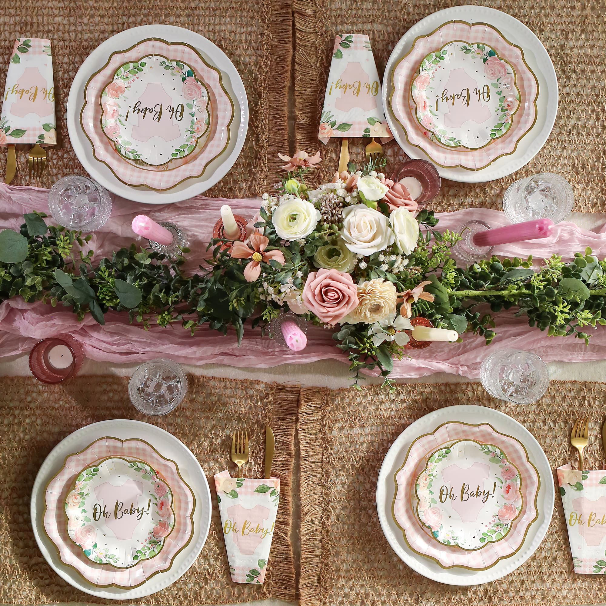 Kate Aspen&#xAE; Pink Floral Baby Shower Onesie Tableware Set