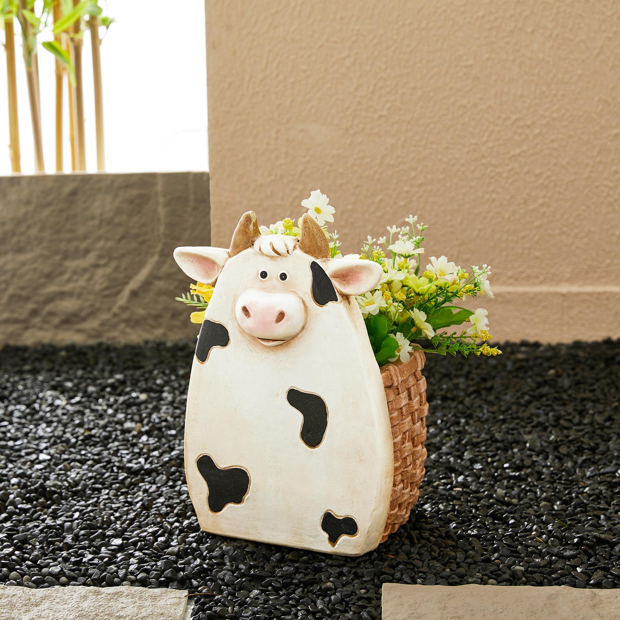 Glitzhome&#xAE; 13&#x22; Cute Cow Statue Planter