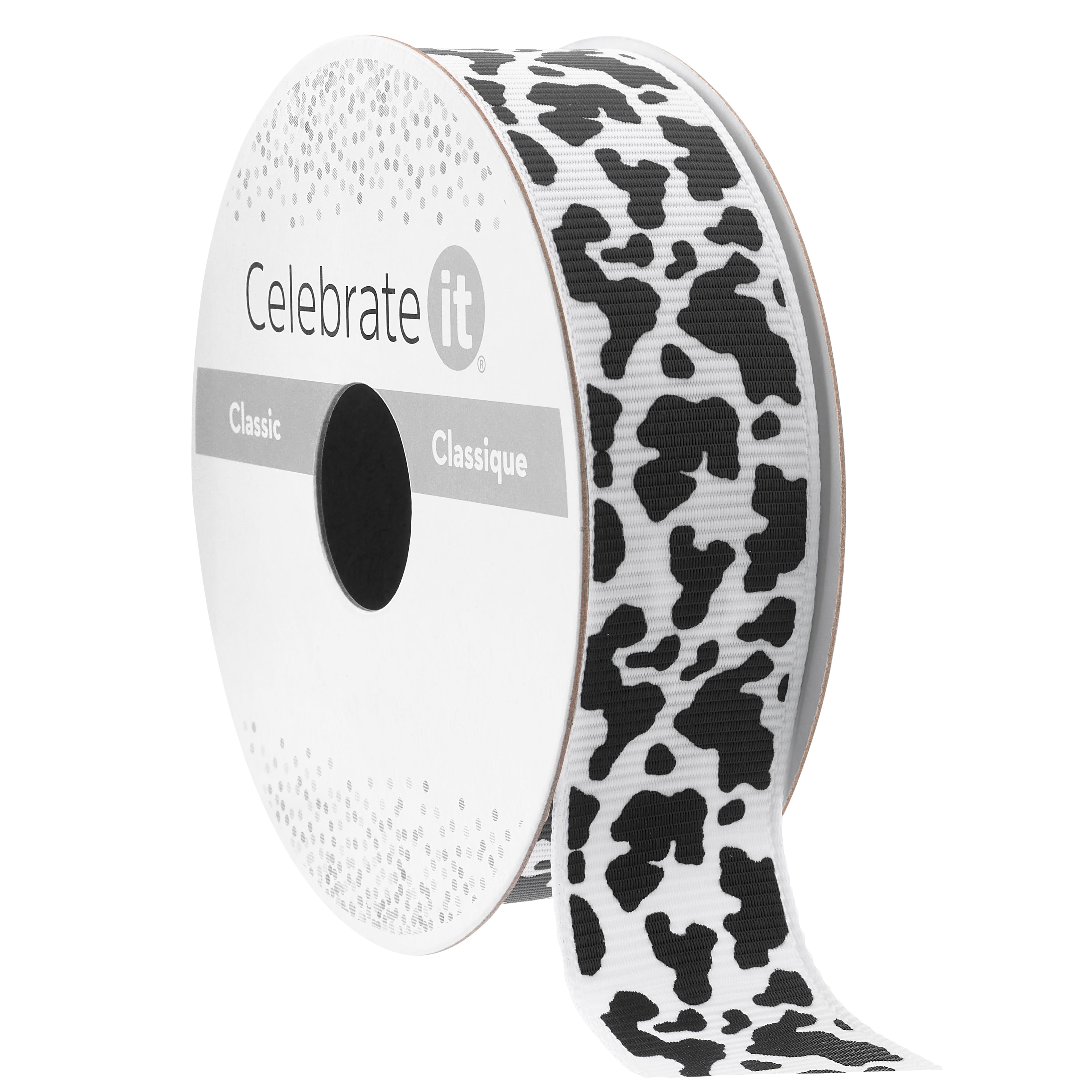 7/8&#x22; x 7yd. Black &#x26; White Cow Print Ribbon by Celebrate It&#xAE; Classic