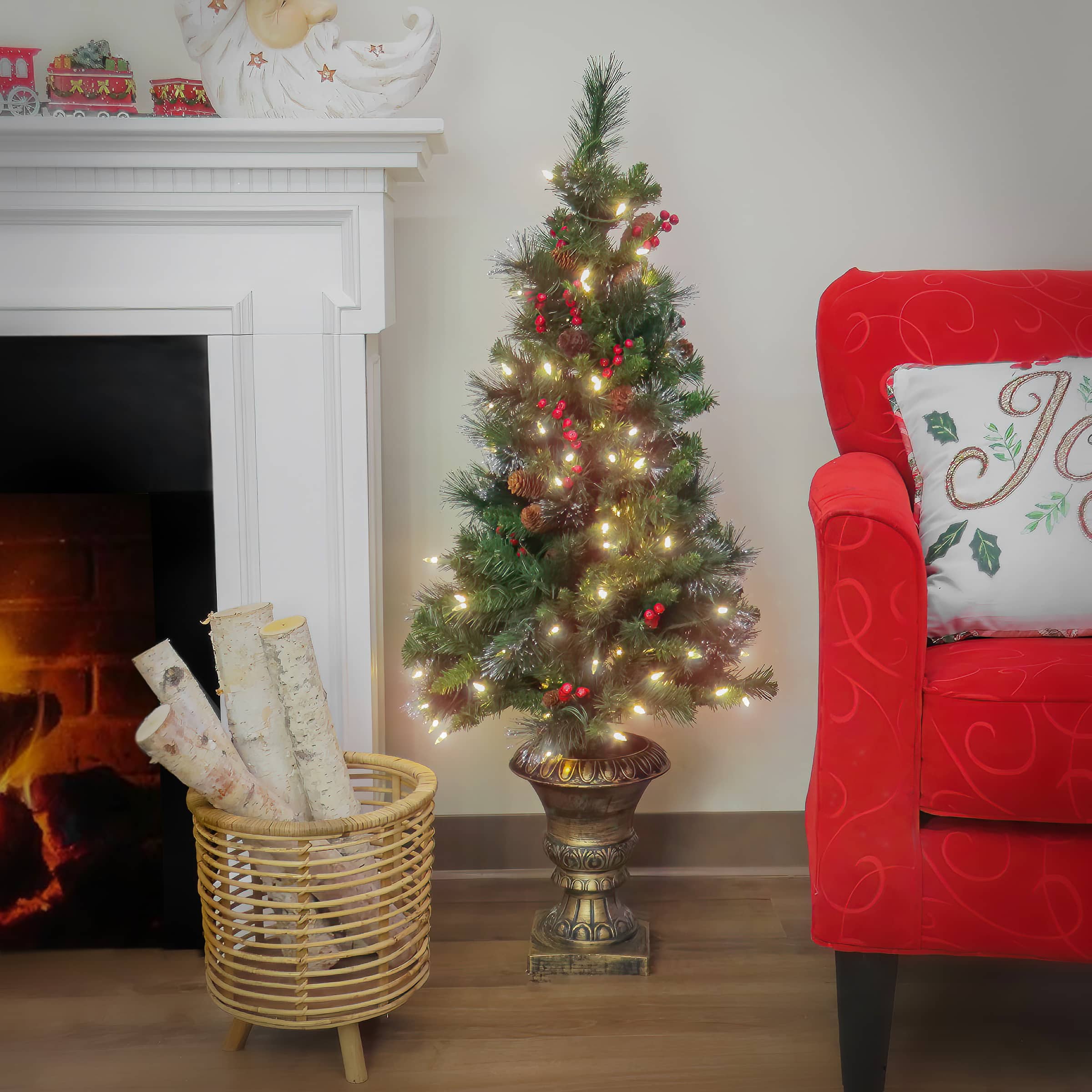 4ft. Pre-Lit Crestwood Spruce Entrance Artificial Christmas Tree, Warm White LED Lights