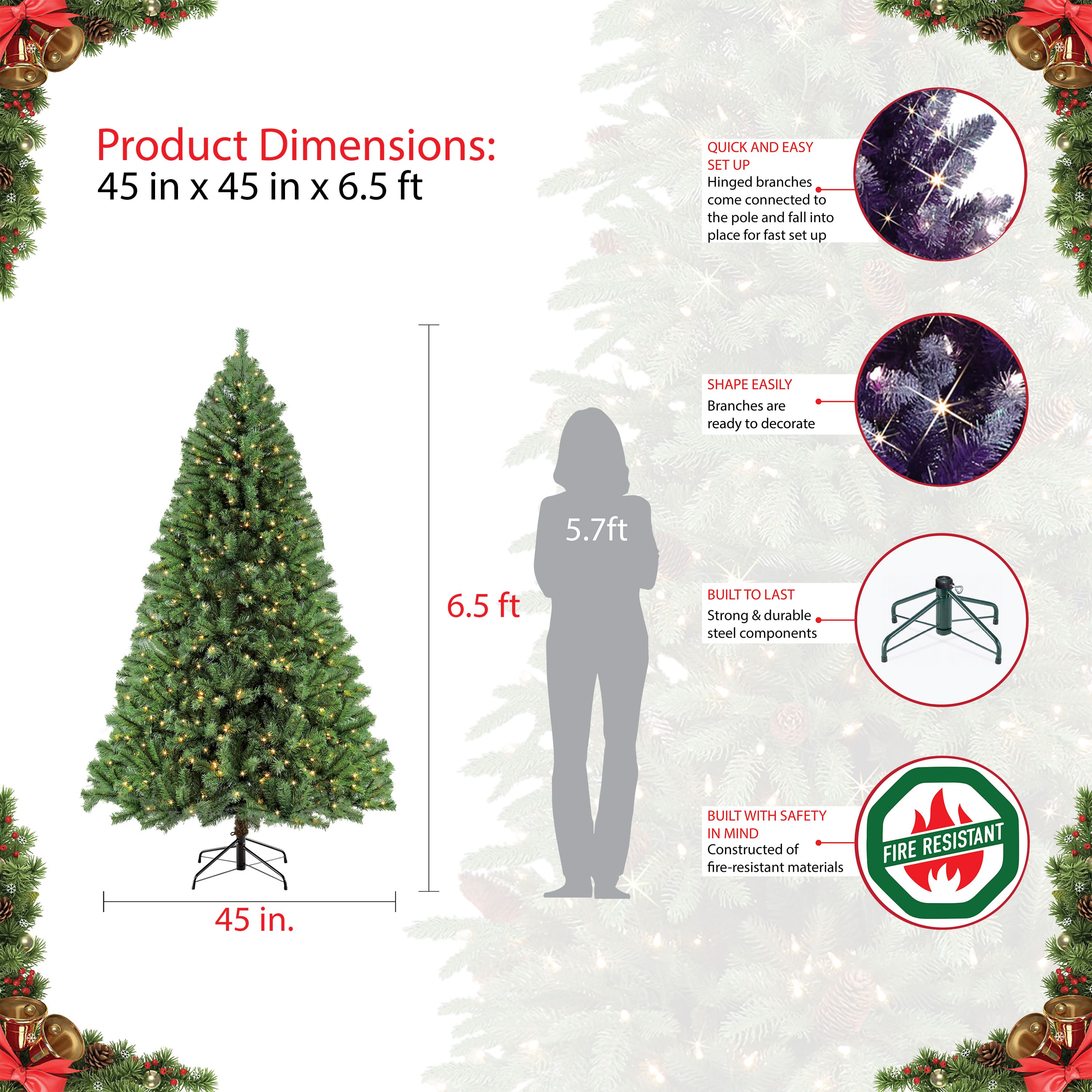 6.5ft. Pre-Lit Northern Fir Artificial Christmas Tree, Clear Lights