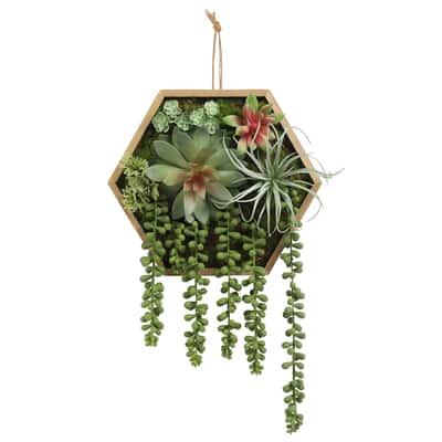 9.5" Mixed Succulent Hexagon Wreath by Ashland®