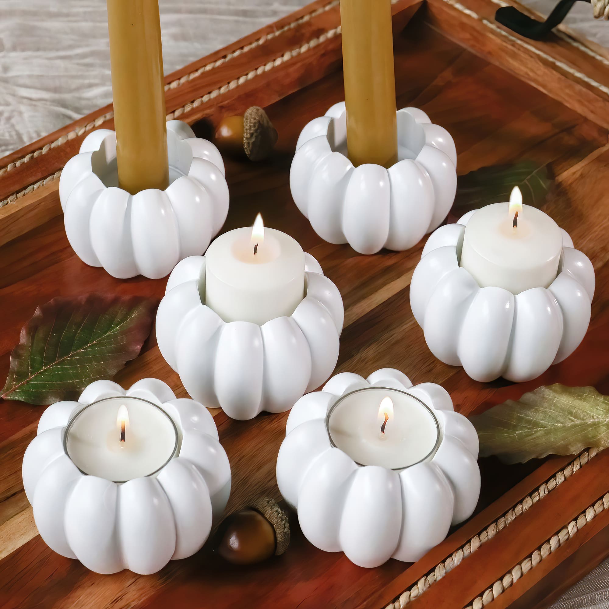 Kate Aspen White Pumpkin 2-in-1 Tealight Candlestick Holder Set, 6ct.