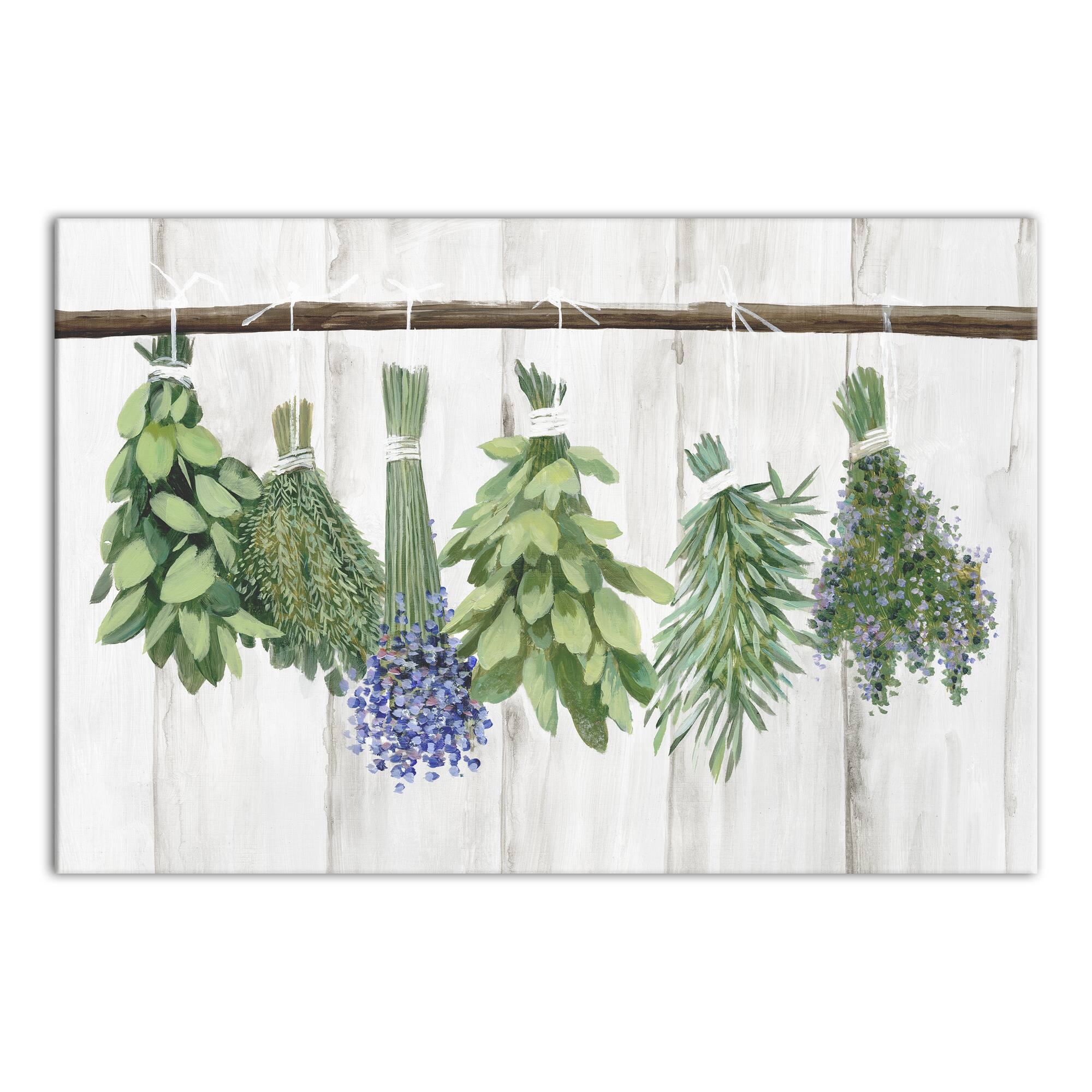 Whitewash Hanging Herbs Canvas Wall Art