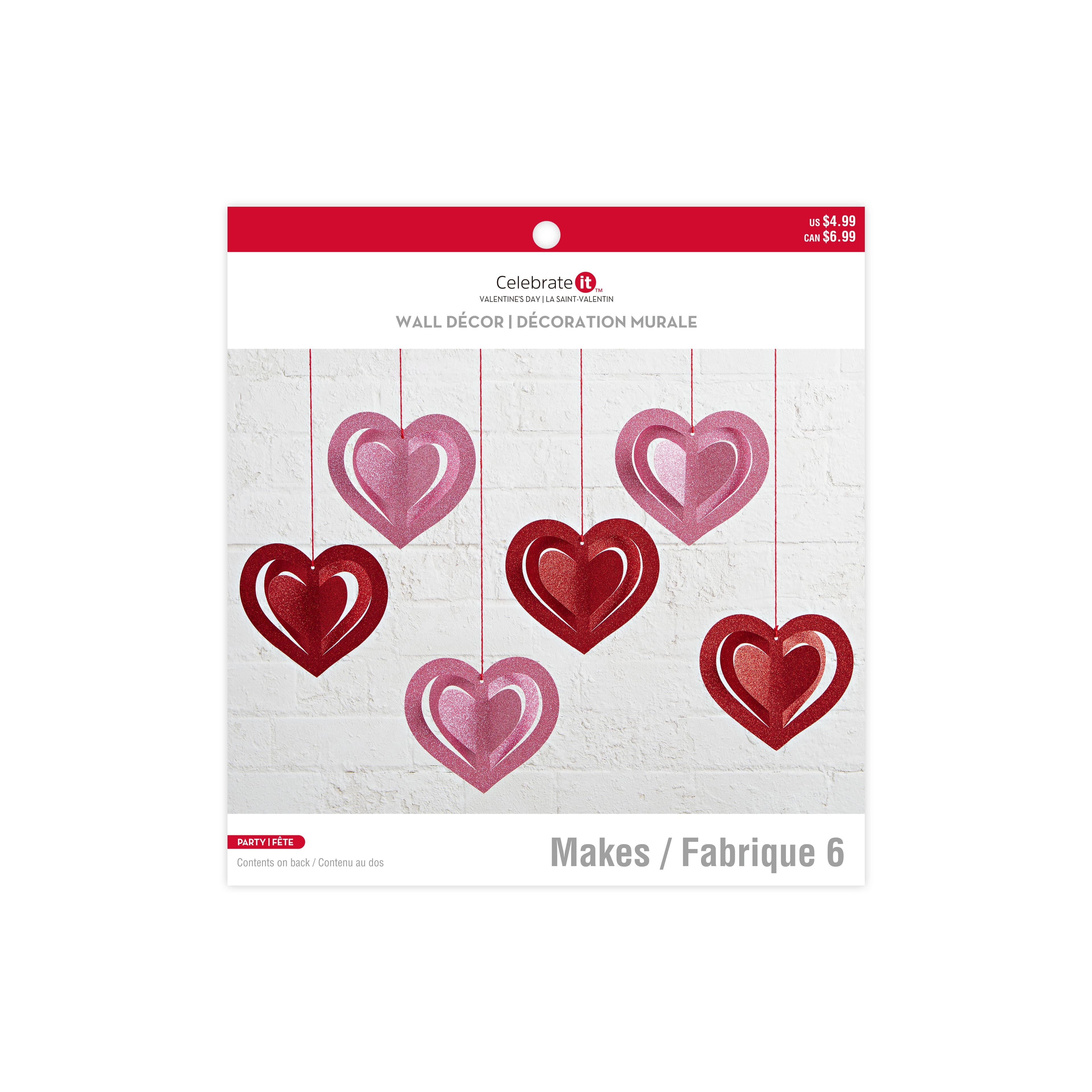 Pink & Red Glitter Hearts Wall Décor Set by Celebrate It™