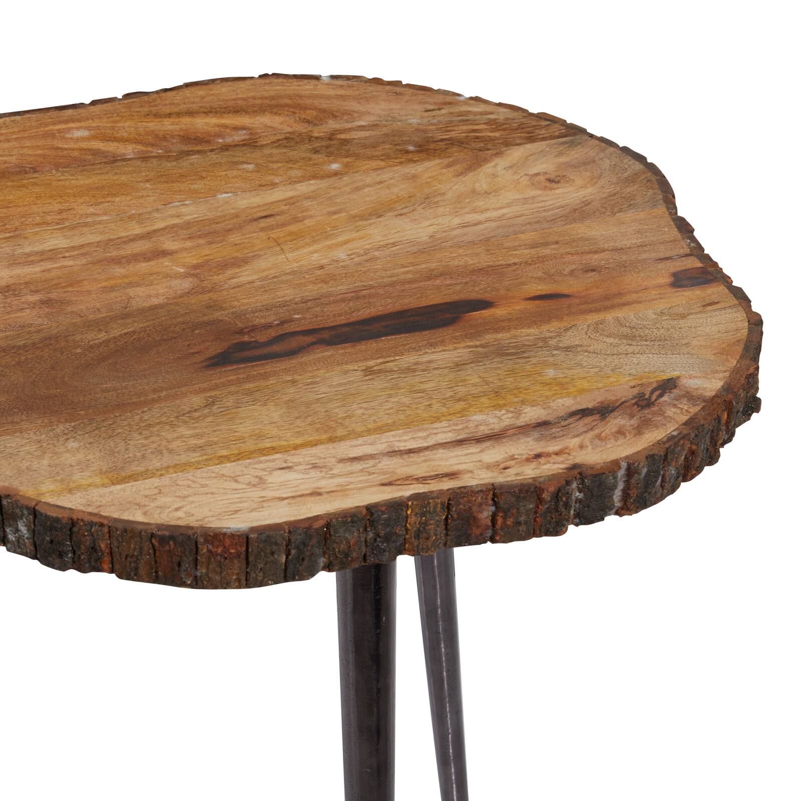 21" Brown Rustic Slab Accent Table