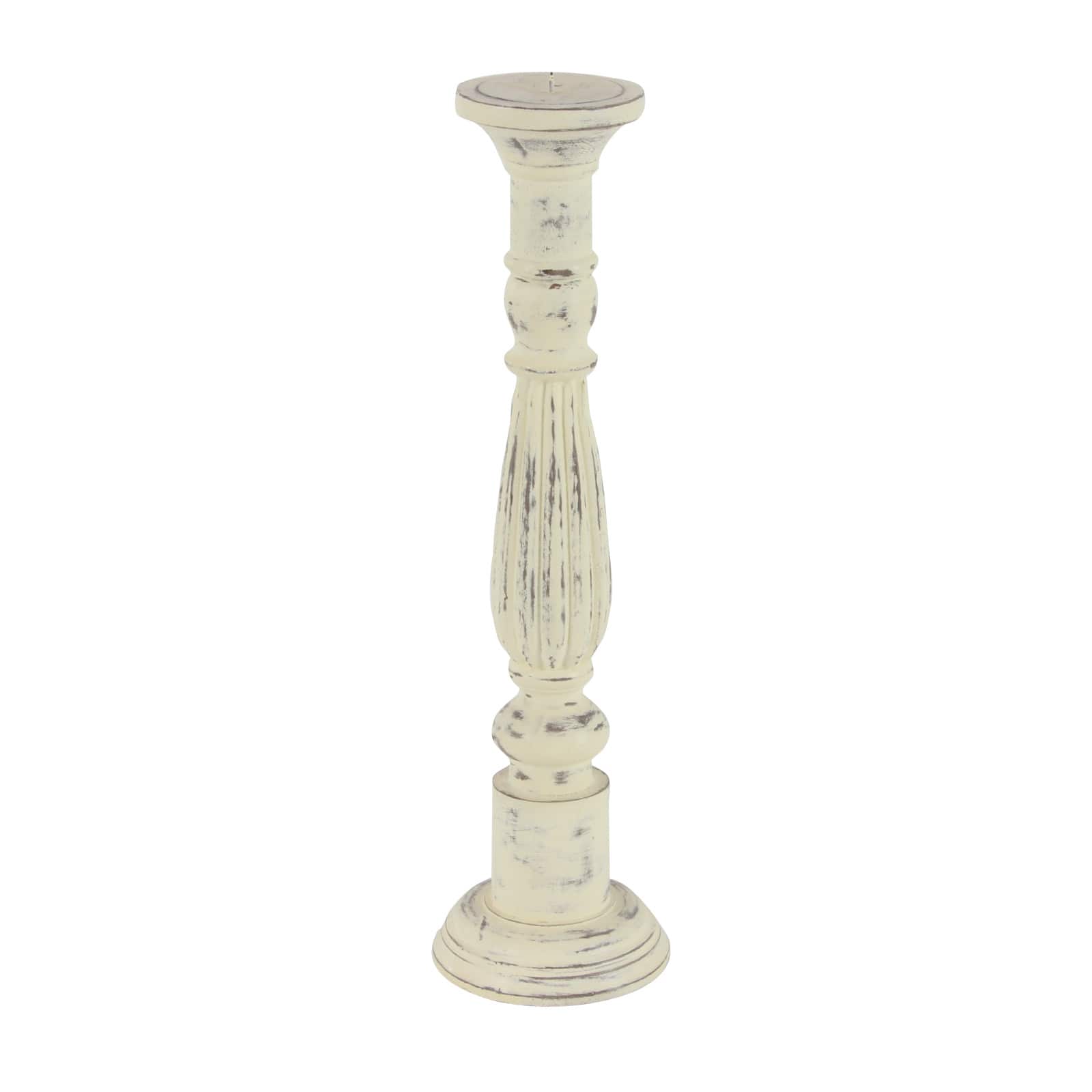 Distressed White Mango Wood Traditional Pillar Candle Holder