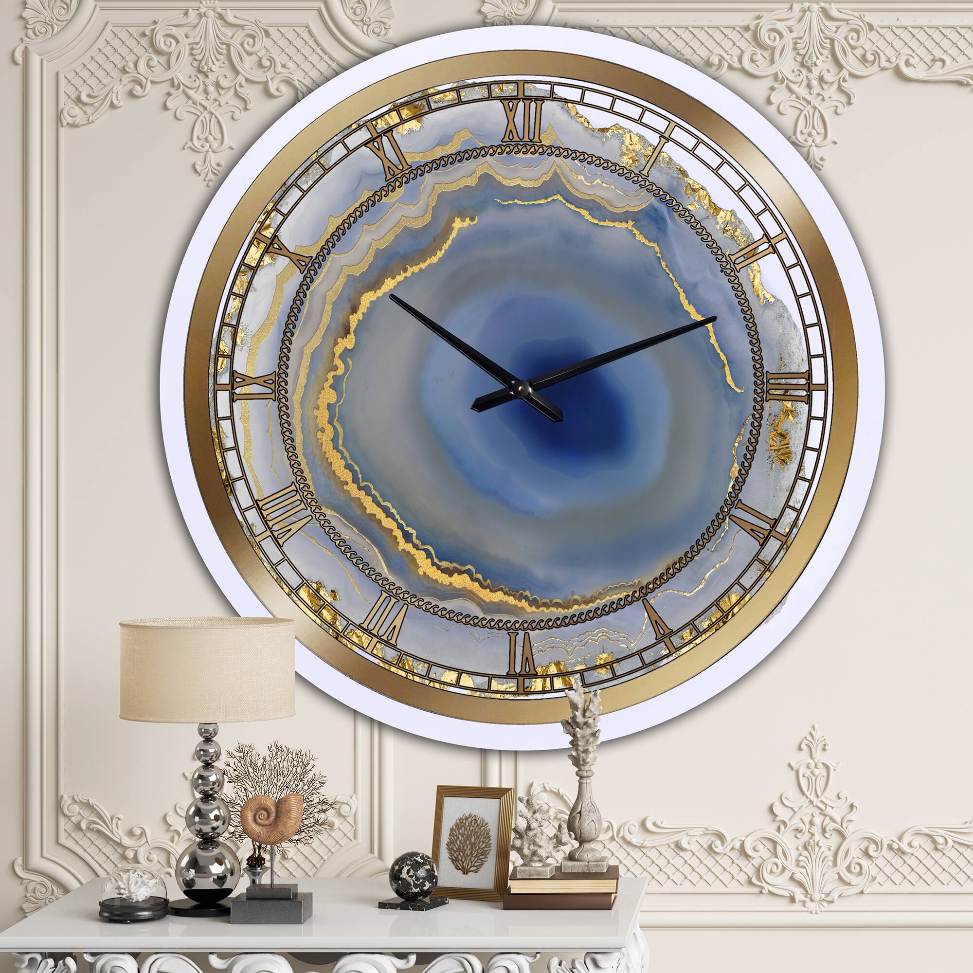 Designart Golden Water Agate Oversized Wall Clock