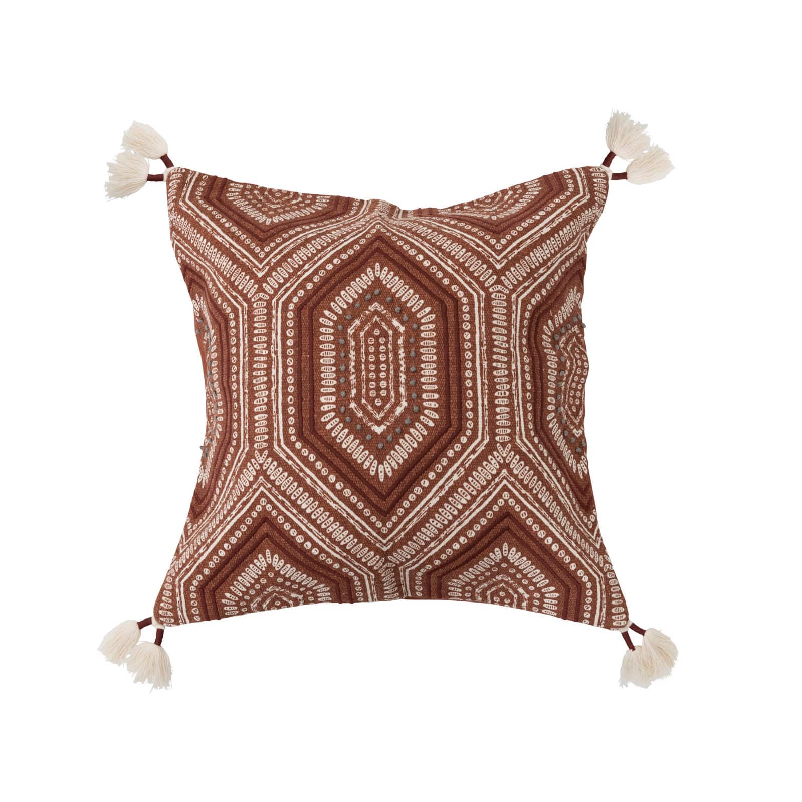 Hello Honey® Embroidery & Tassels Cotton Printed Pillow