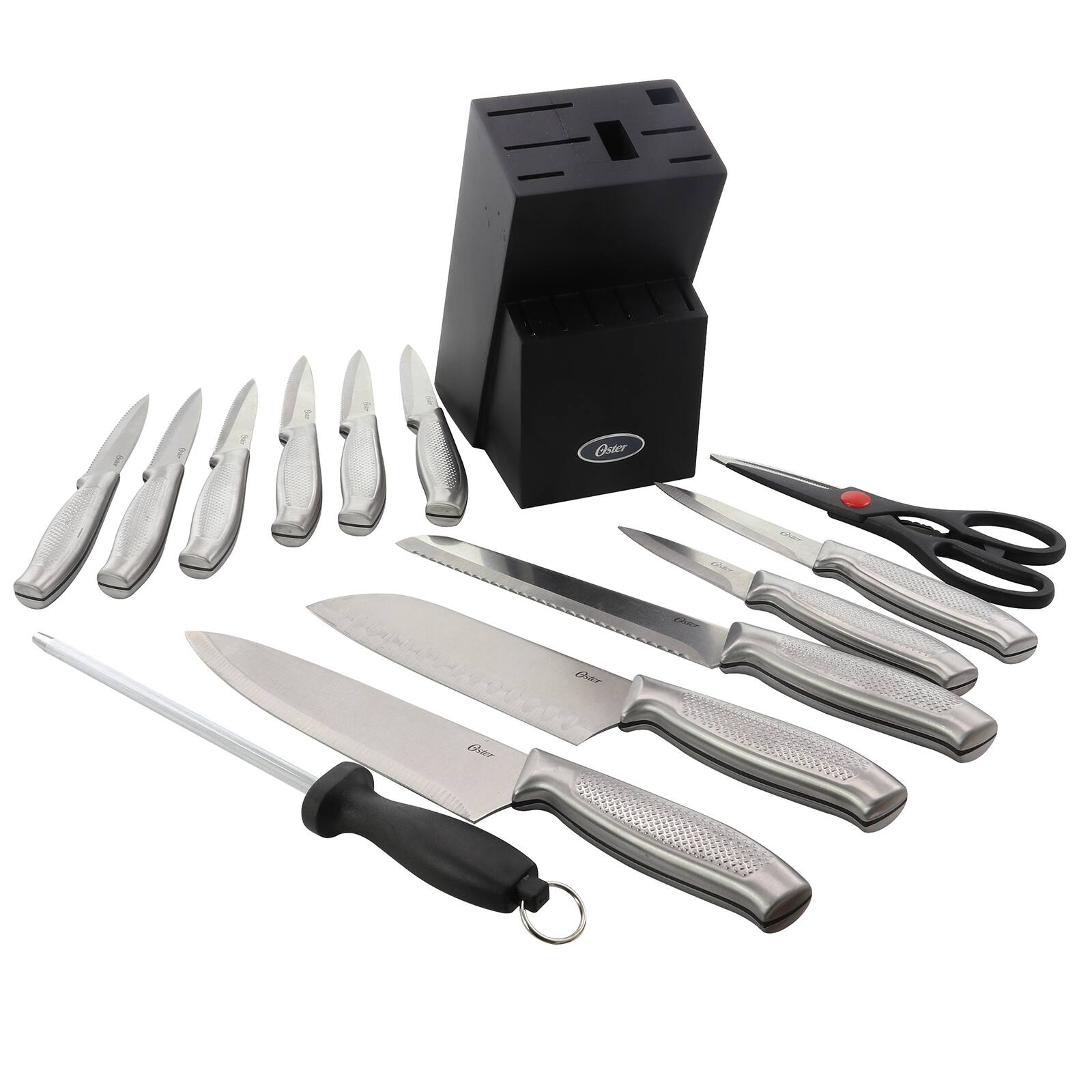 Oster Edgefield 14 Piece Stainless Steel Cutlery Knife Set with Black Knife Block