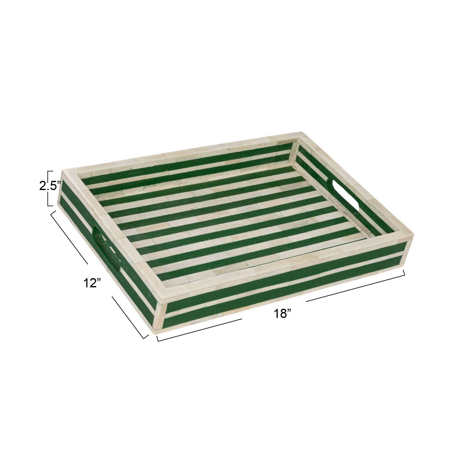 Hello Honey® 18" Green & Cream Reclaimed Wood Tray with Handles