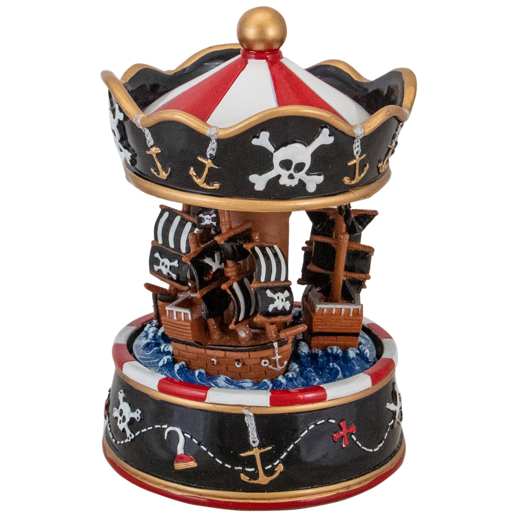 6.5&#x22; Children&#x27;s Rotating Pirate Ship Carousel Music Box