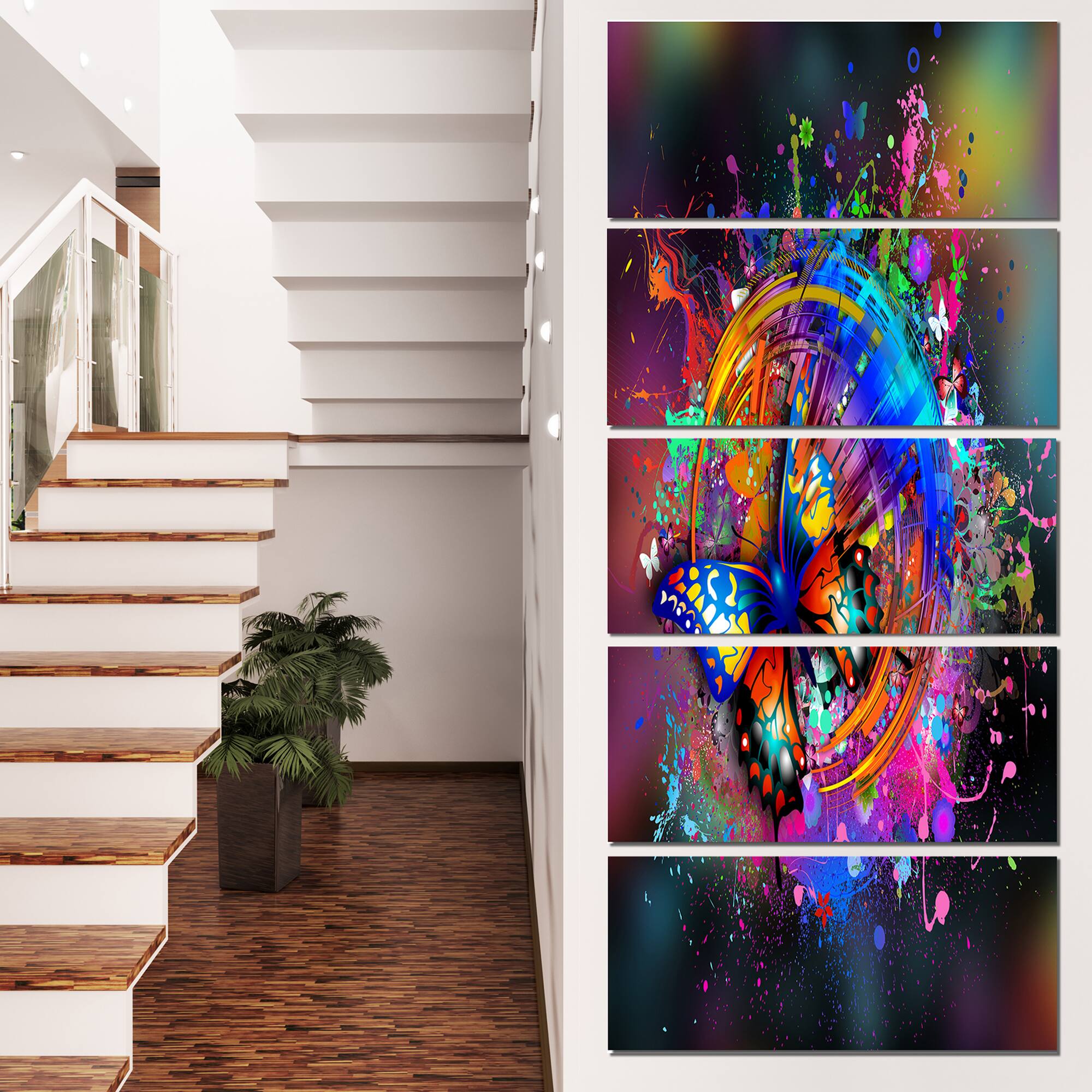 Designart - Butterfly over Abstract Background - Abstract Wall Art Canvas