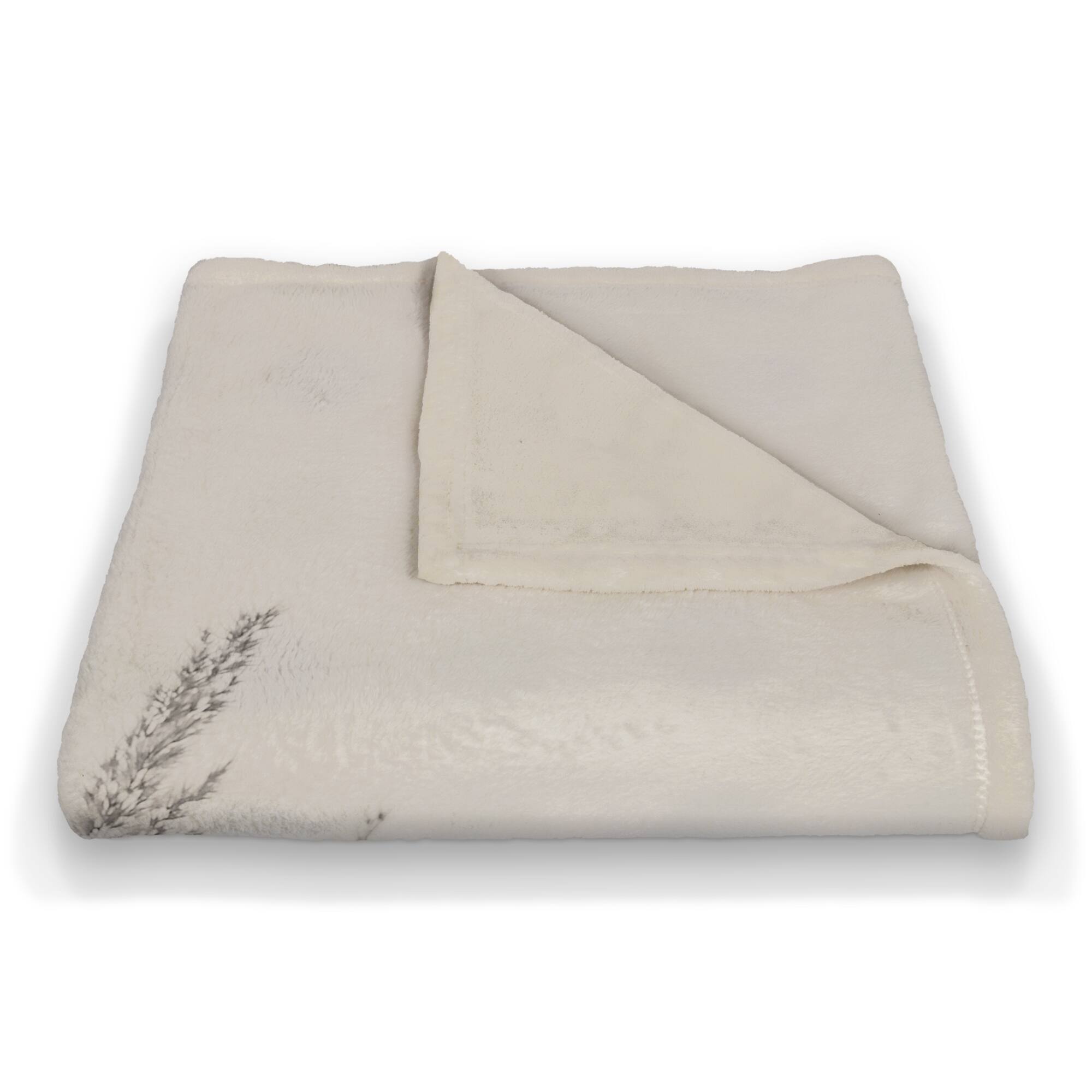 50" x 60" Black & White Field Grasses Coral Fleece Blanket