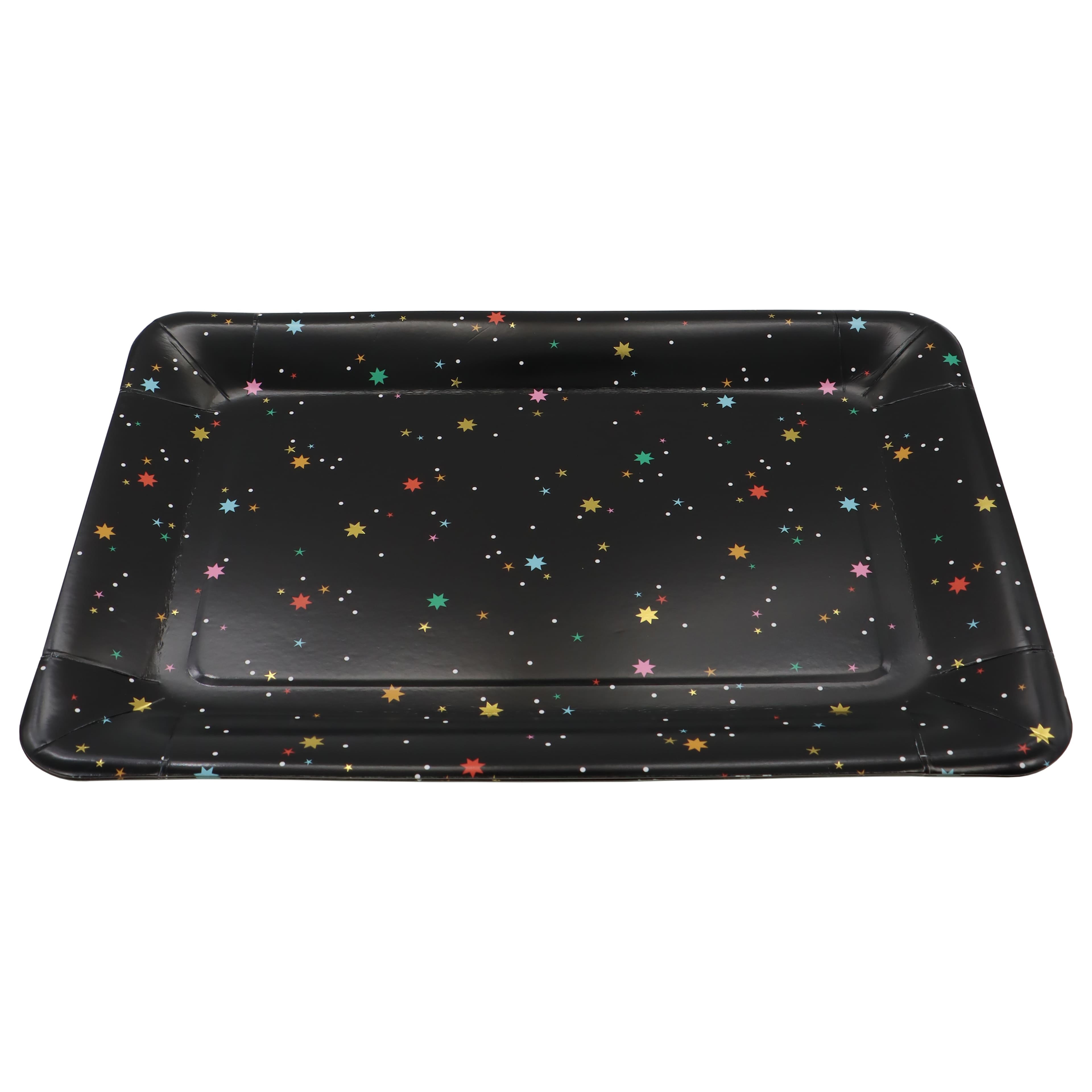 9&#x22; x 13&#x22; Multicolor Stars on Black Paper Serving Trays, 2ct. by Celebrate It&#x2122;
