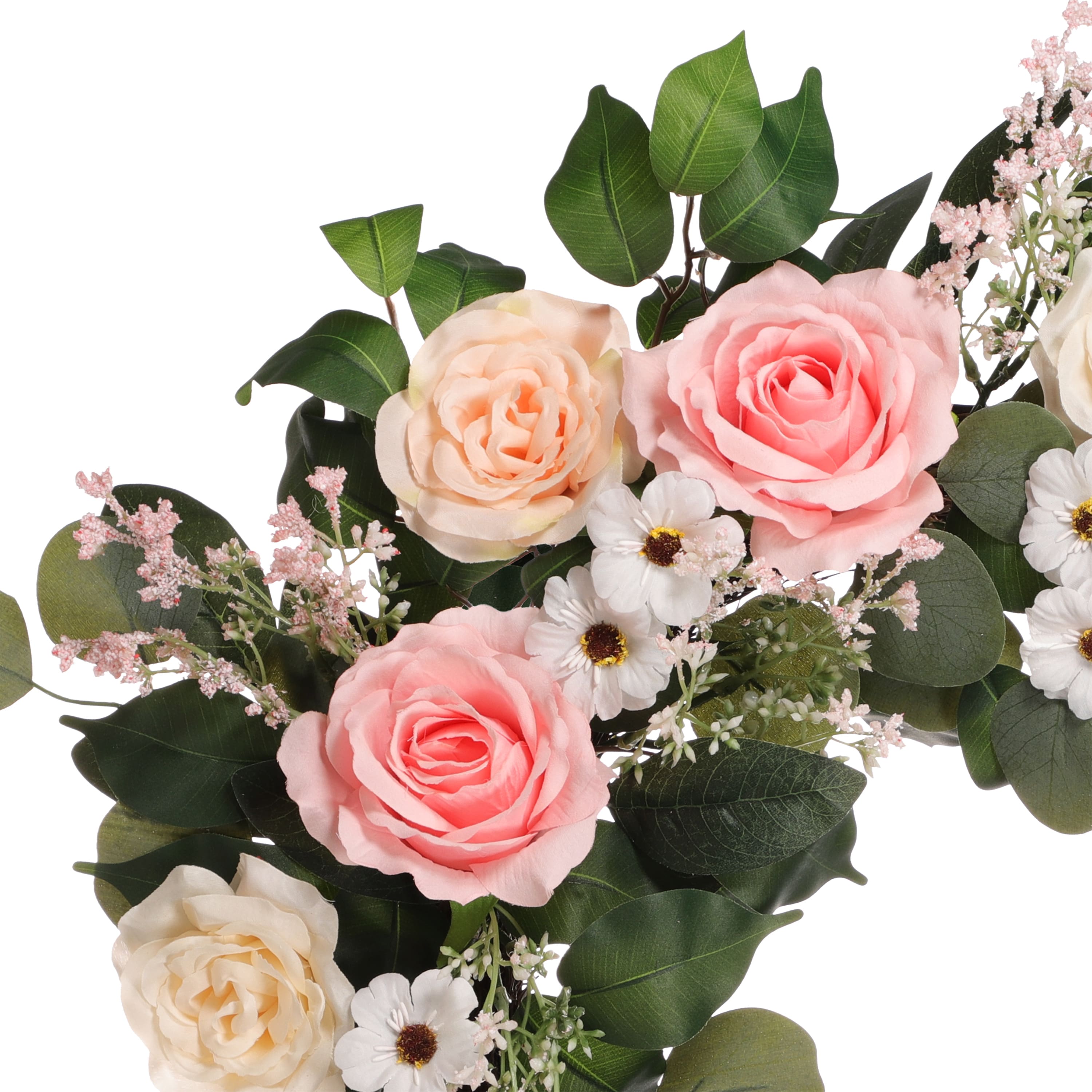 24" Pink Spring Camellia, Baby's Breath & Rose Wreath