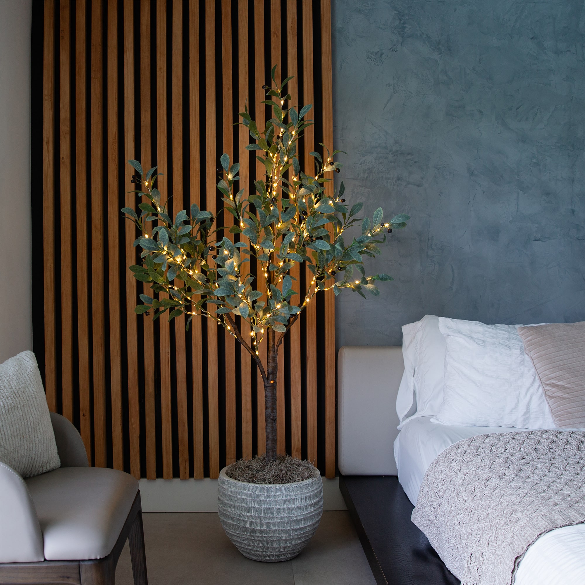 5ft. Pre-Lit Artificial Fruiting Olive Tree with Warm White LED Lights