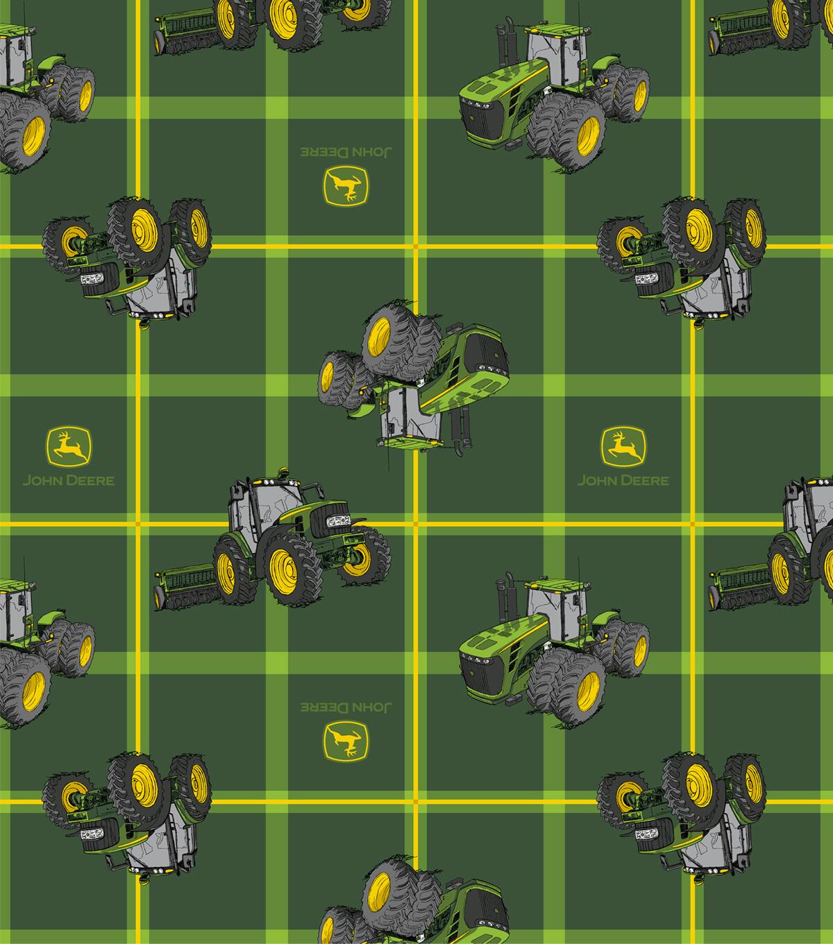 John Deere Square Plaid Tractors Cotton Fabric