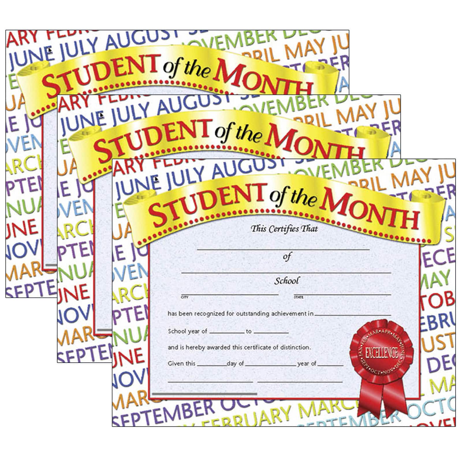 Hayes® Student of the Month Certificate Set, 3 Packs of 30