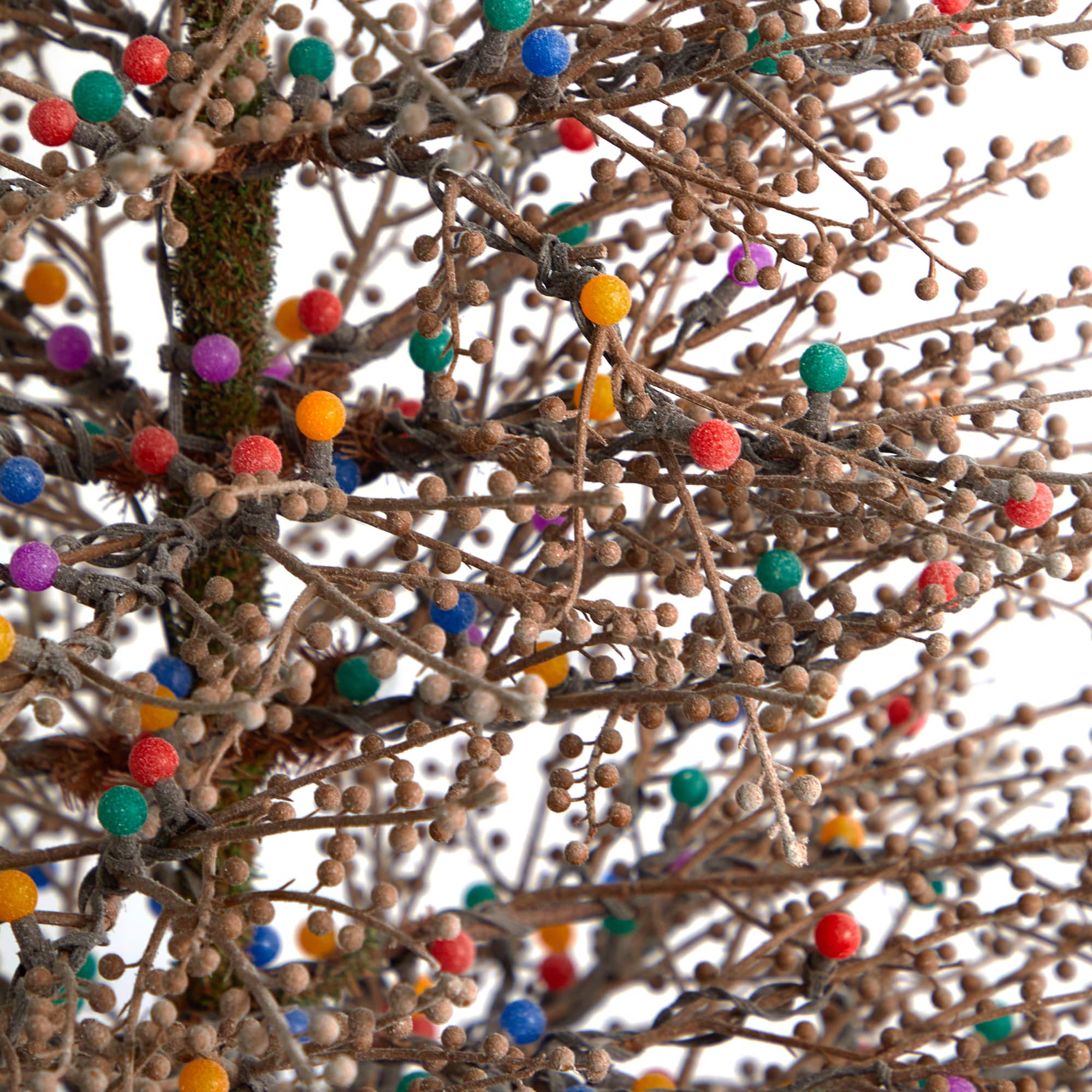 6ft. Pre-Lit Frosted Berry Twig Artificial Christmas Tree, Multicolor Gum Ball LED Lights