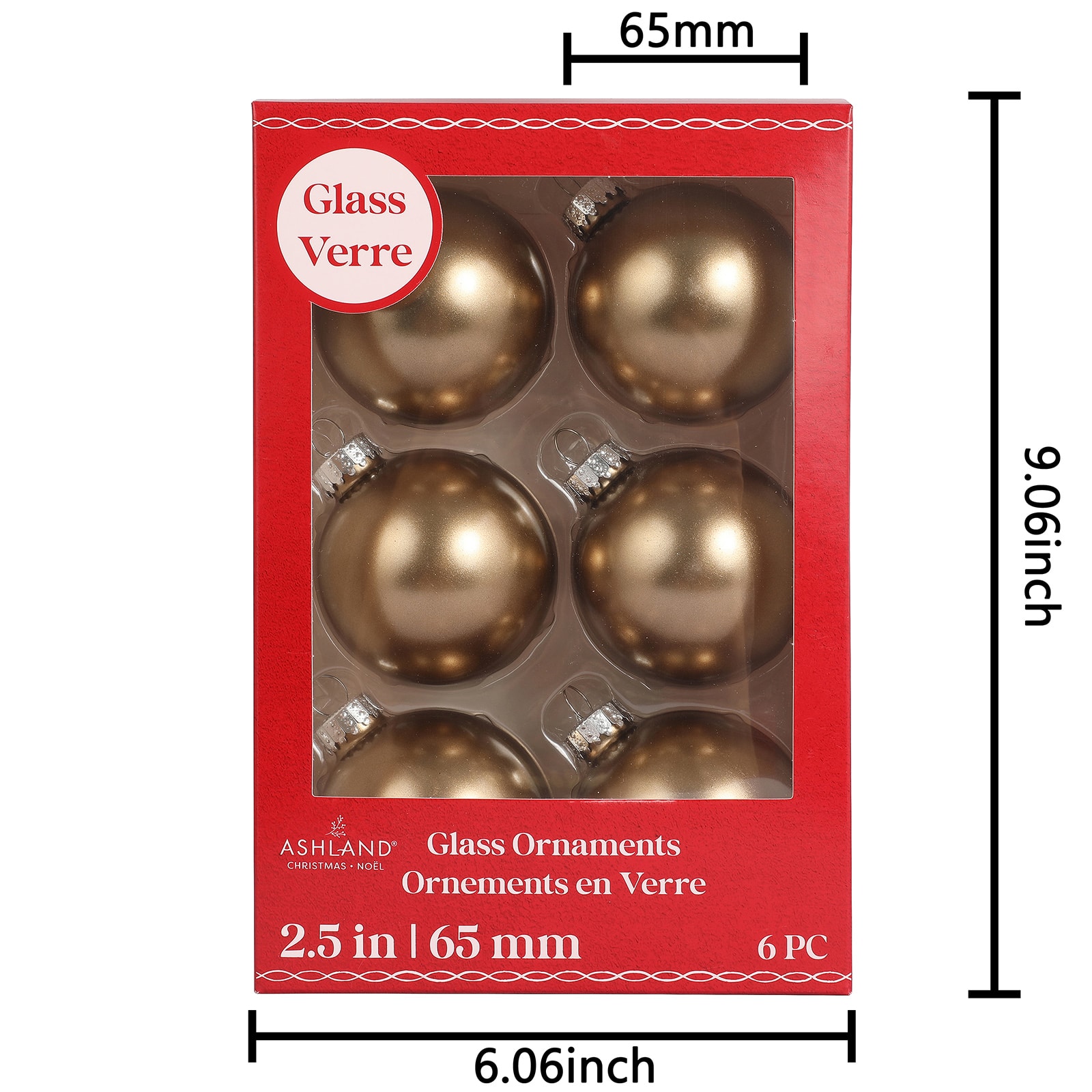 6 Pack 2.5" Brown Matte Glass Ball Ornaments by Ashland®