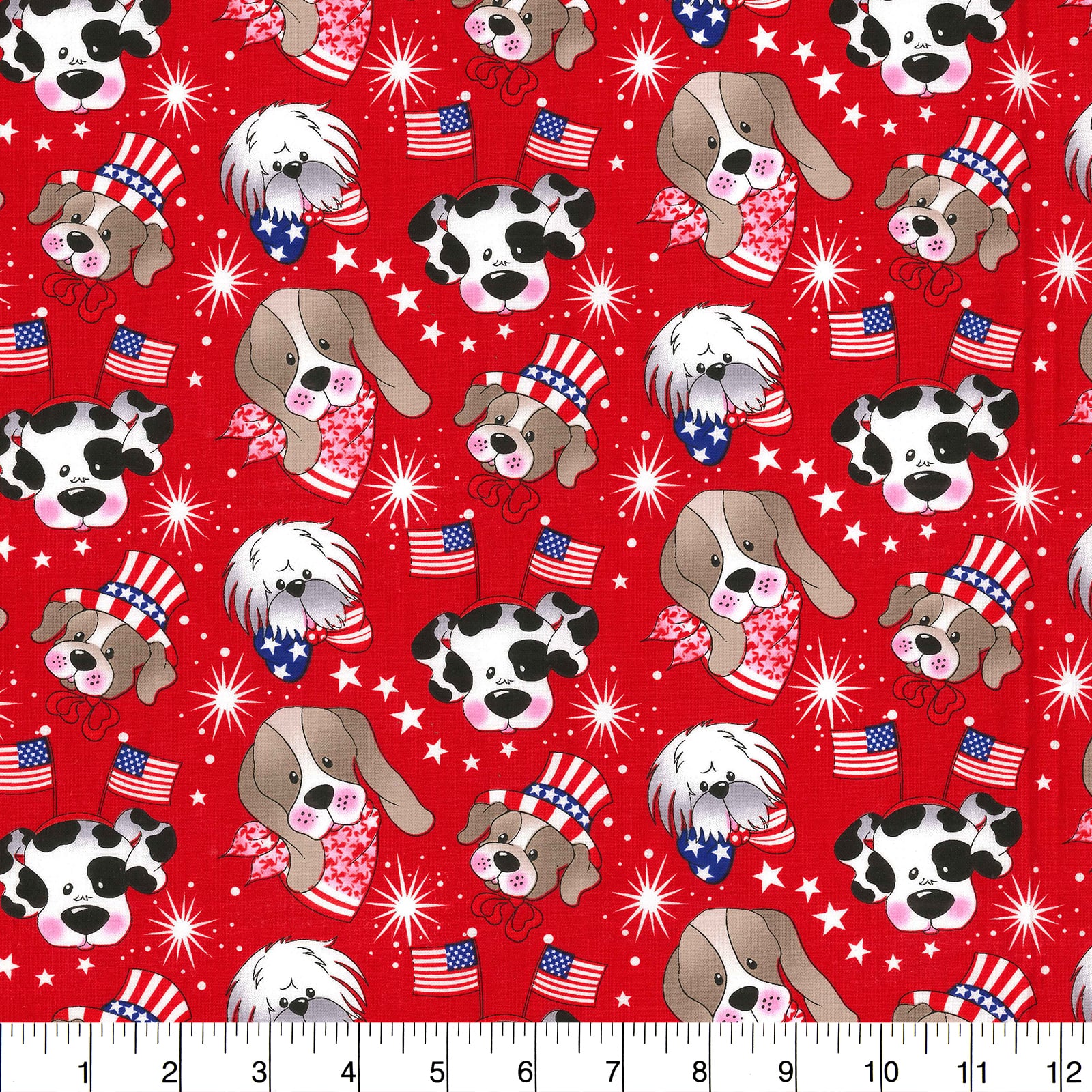 Fabric Traditions Red Patriotic Pups Novelty Cotton Fabric