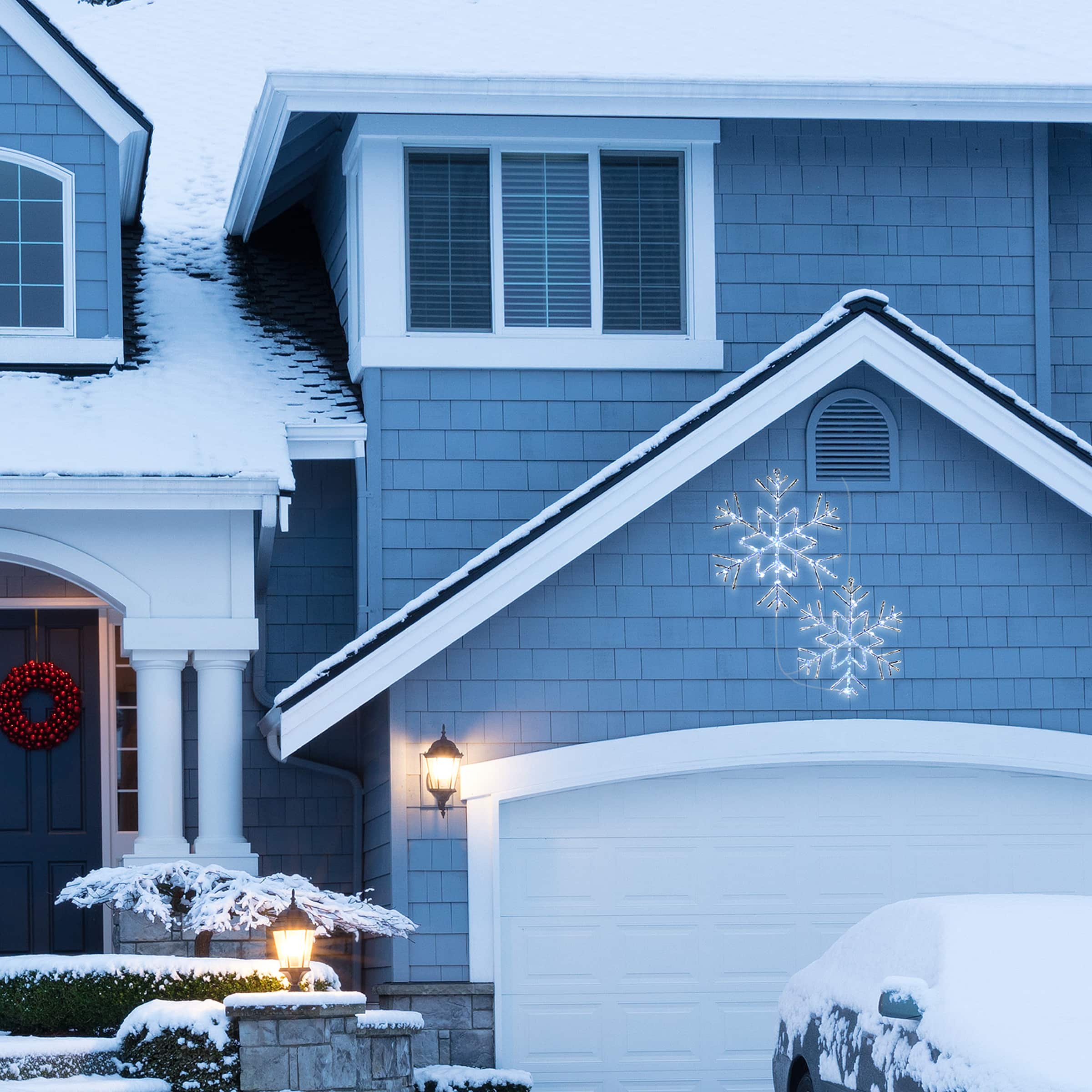 6-Point Star Ice Crystal Snowflake Pair with LED Lights