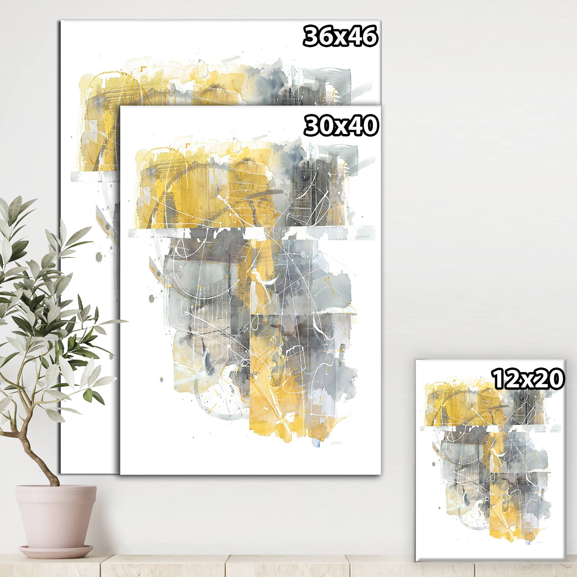 Designart - Moving In and Out of Traffic II Yellow Grey - Geometric Canvas Artwork