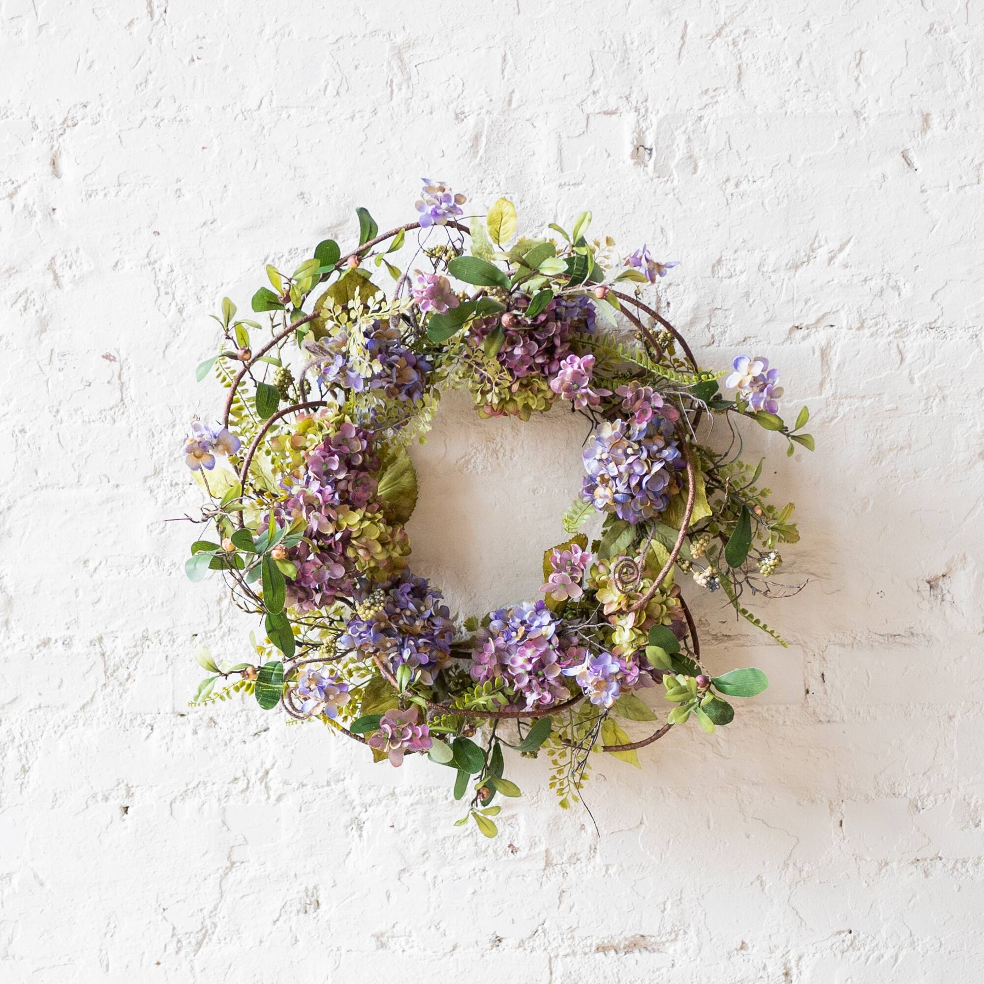 22" Purple Hydrangea Floral Wreath