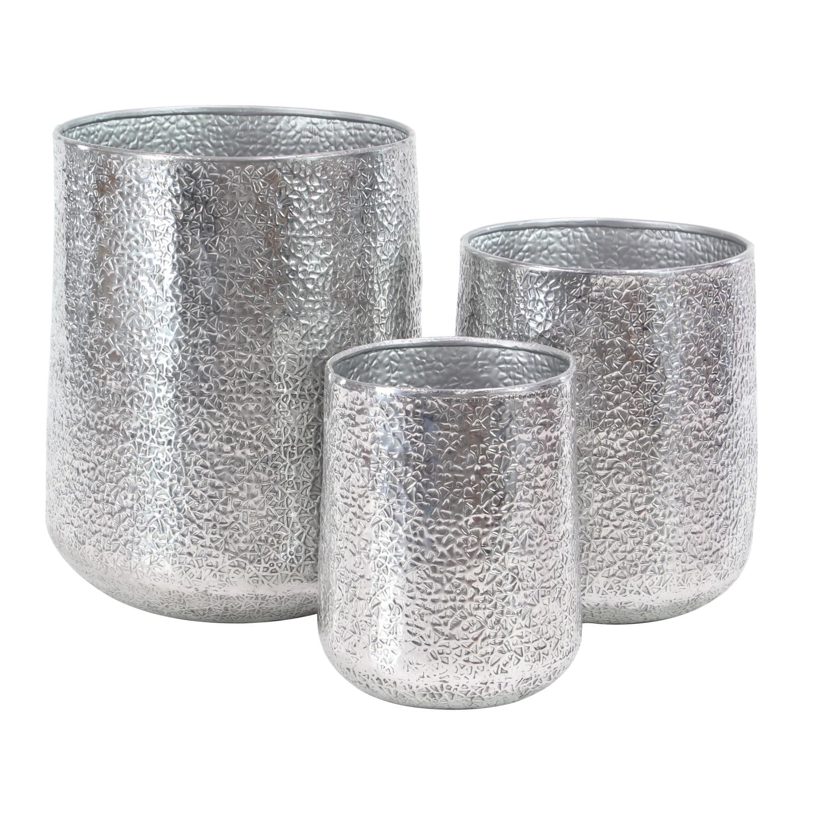 Set of 3 Silver Aluminum Glam Planter, 12", 16", 20"