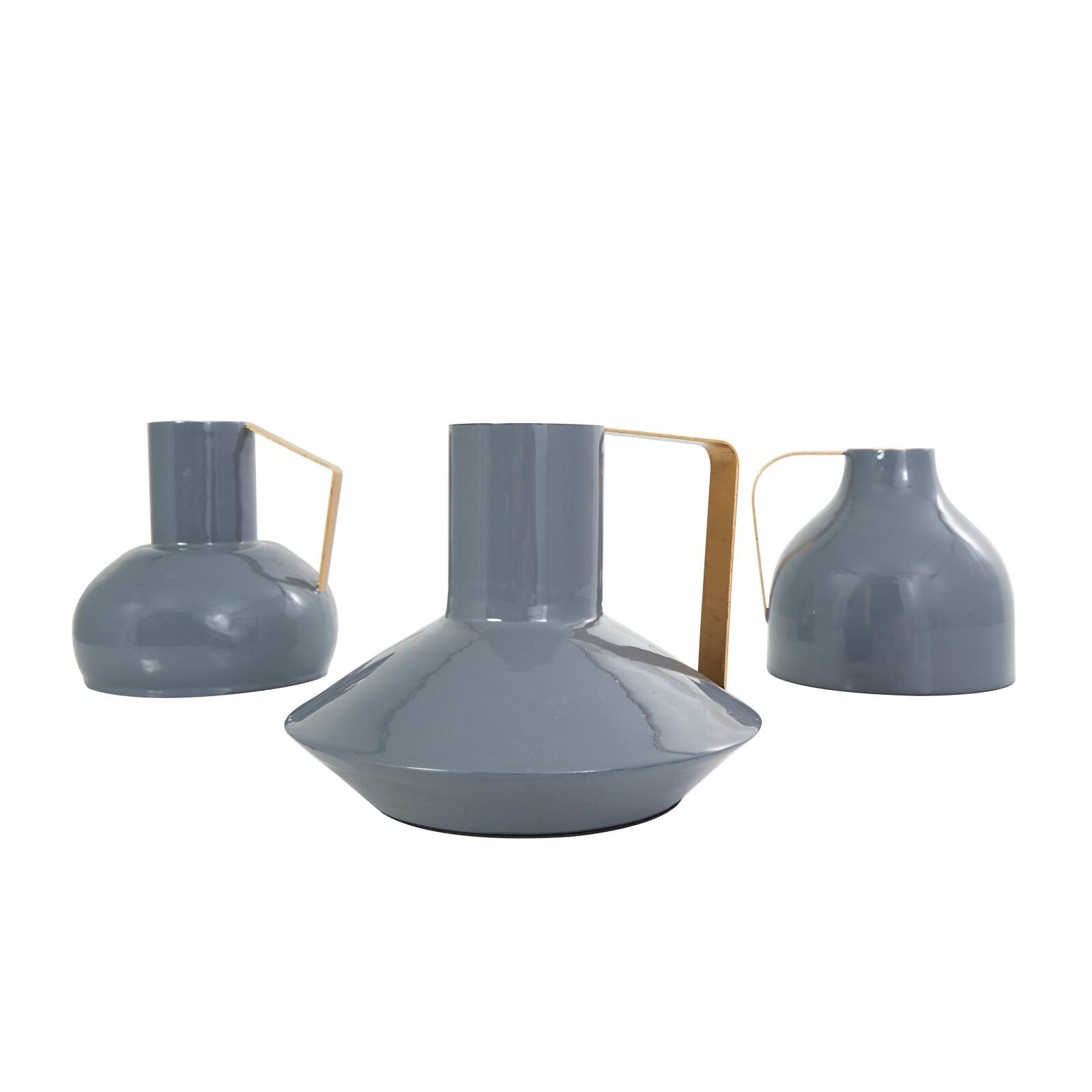 CosmoLiving by Cosmopolitan Blue Metal Abstract Enameled Vase with Geometric Gold Handle Set