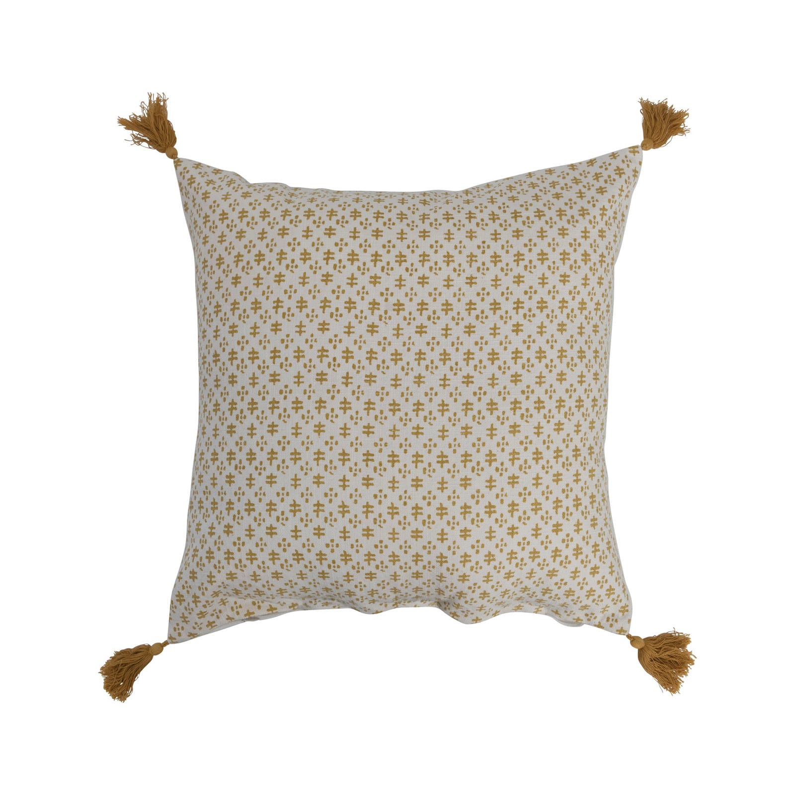 Hello Honey® Mustard Pattern Cotton Pillow with Tassels