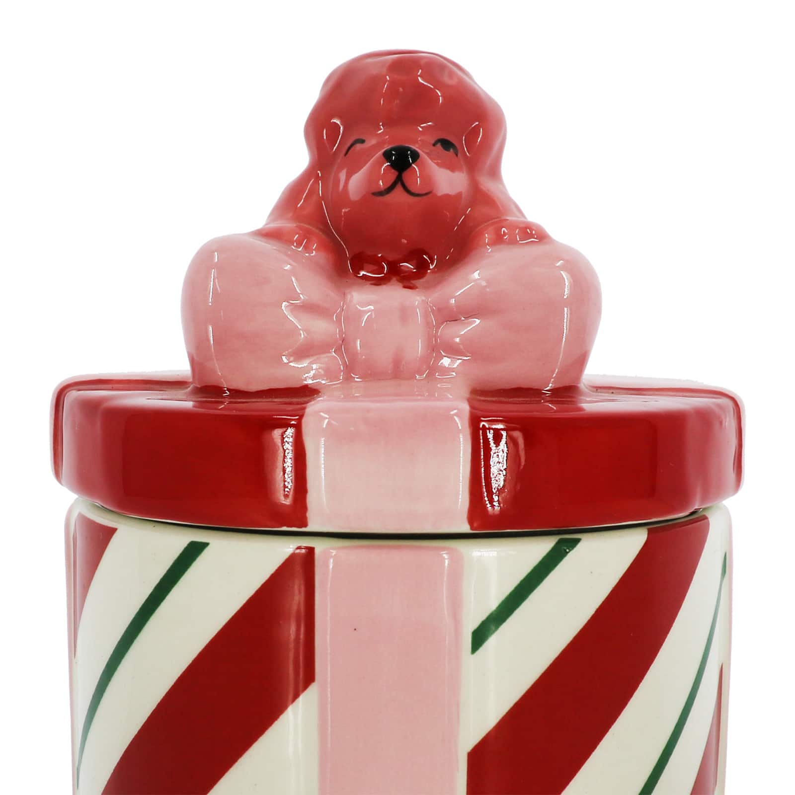 6&#x22; Red &#x26; White Peppermint Stripe with Dog Ceramic Container by Ashland&#xAE;