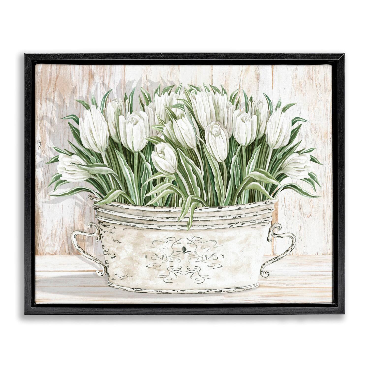 Stupell Industries Fresh White Tulip Flowers Vintage Floater Framed Art