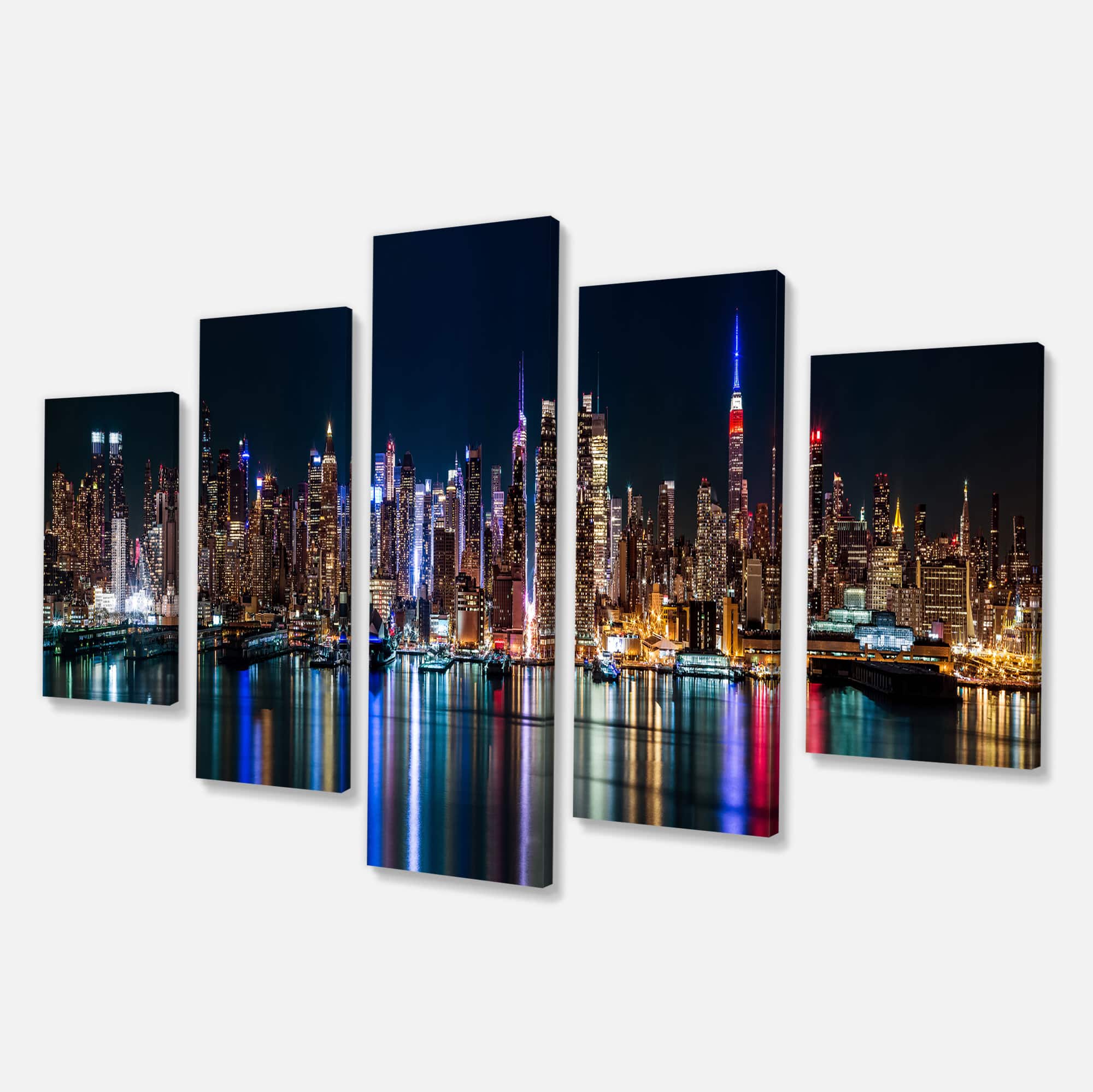 Designart - New York Midtown Night Panorama - Blue - Extra Large Canvas Art Print