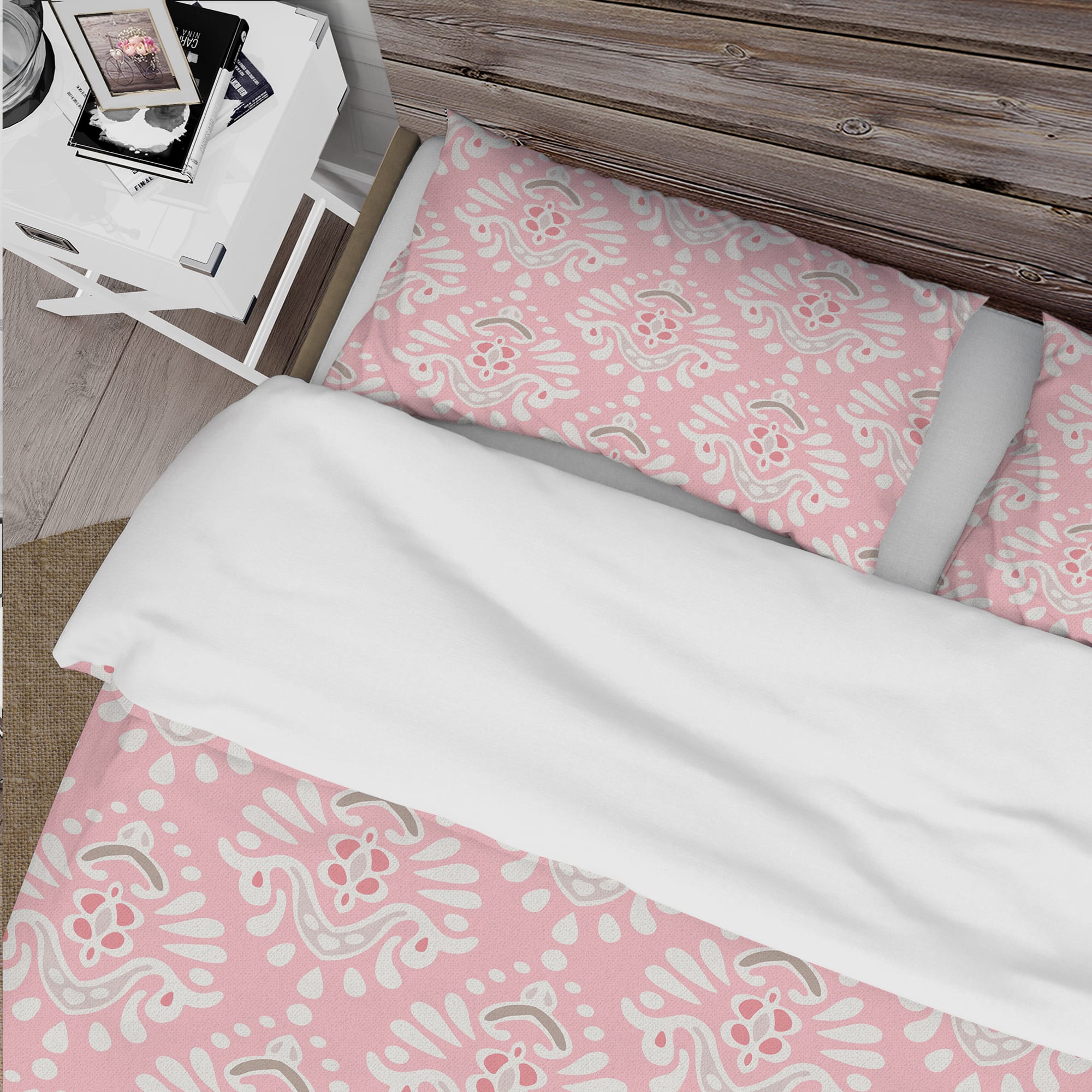 Designart &#x27;Cute Pink Tiled Pattern&#x27; Rustic Bedding Set - Duvet Cover &#x26; Shams