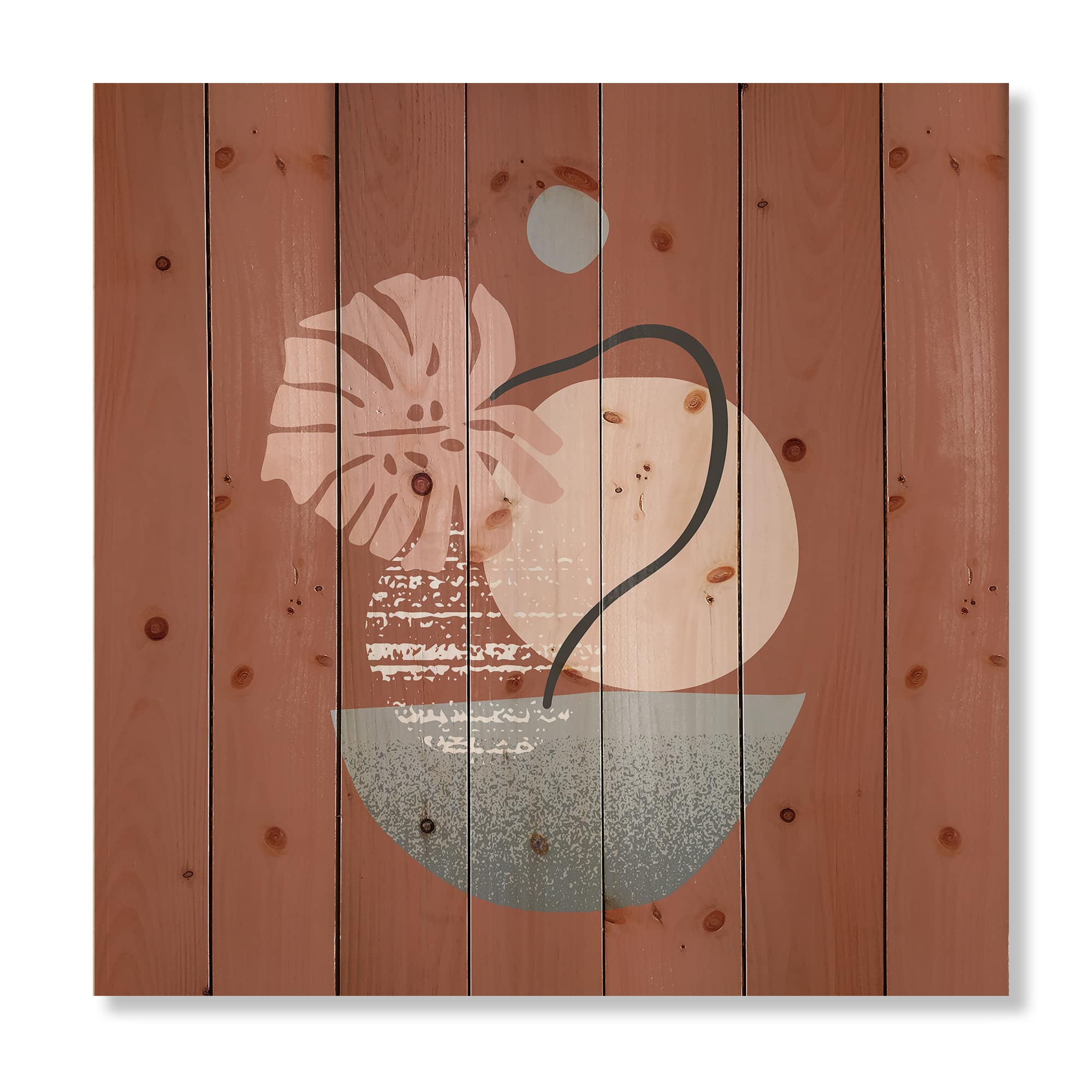 Designart - Tropical Palm Leaf & Abstract Geometry Shapes IV - Modern Print on Natural Pine Wood