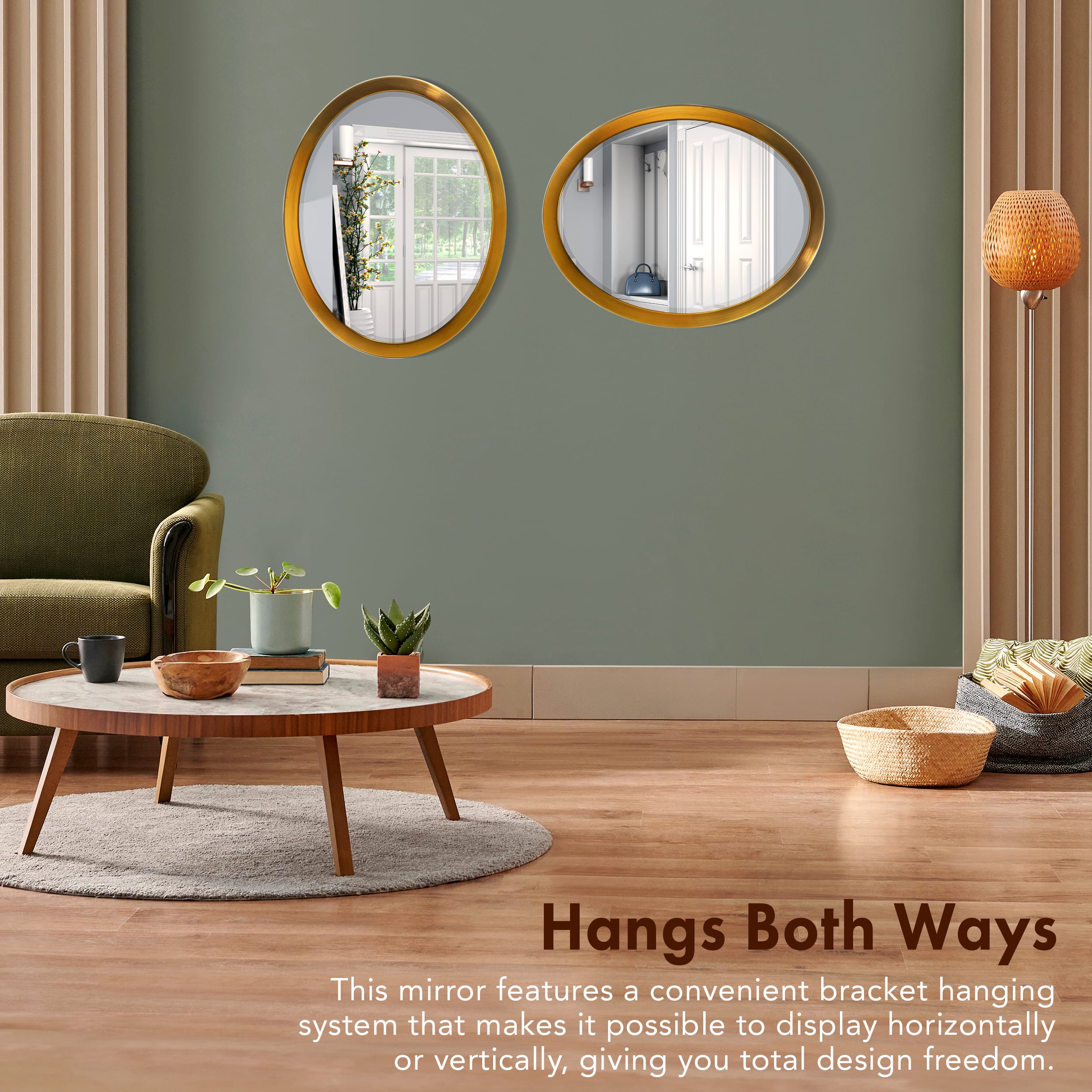 Head West Oval Brushed Gold Metal Framed Bathroom Mirror - 29" x 23"