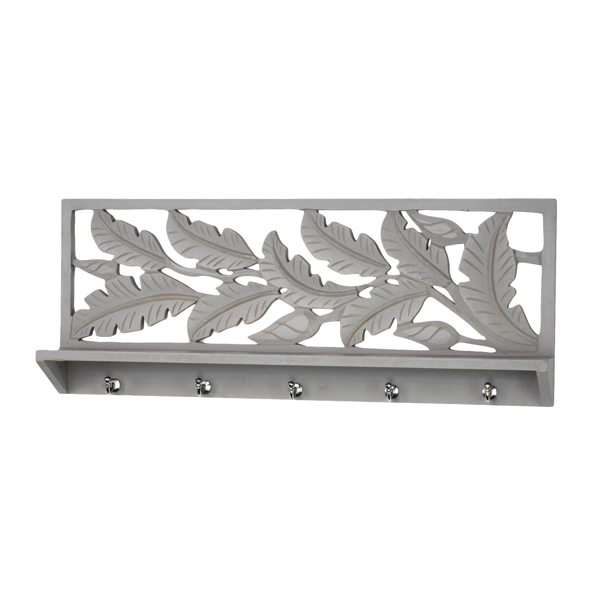30" Dove Gray Hand-Carved Floating Wall Shelf