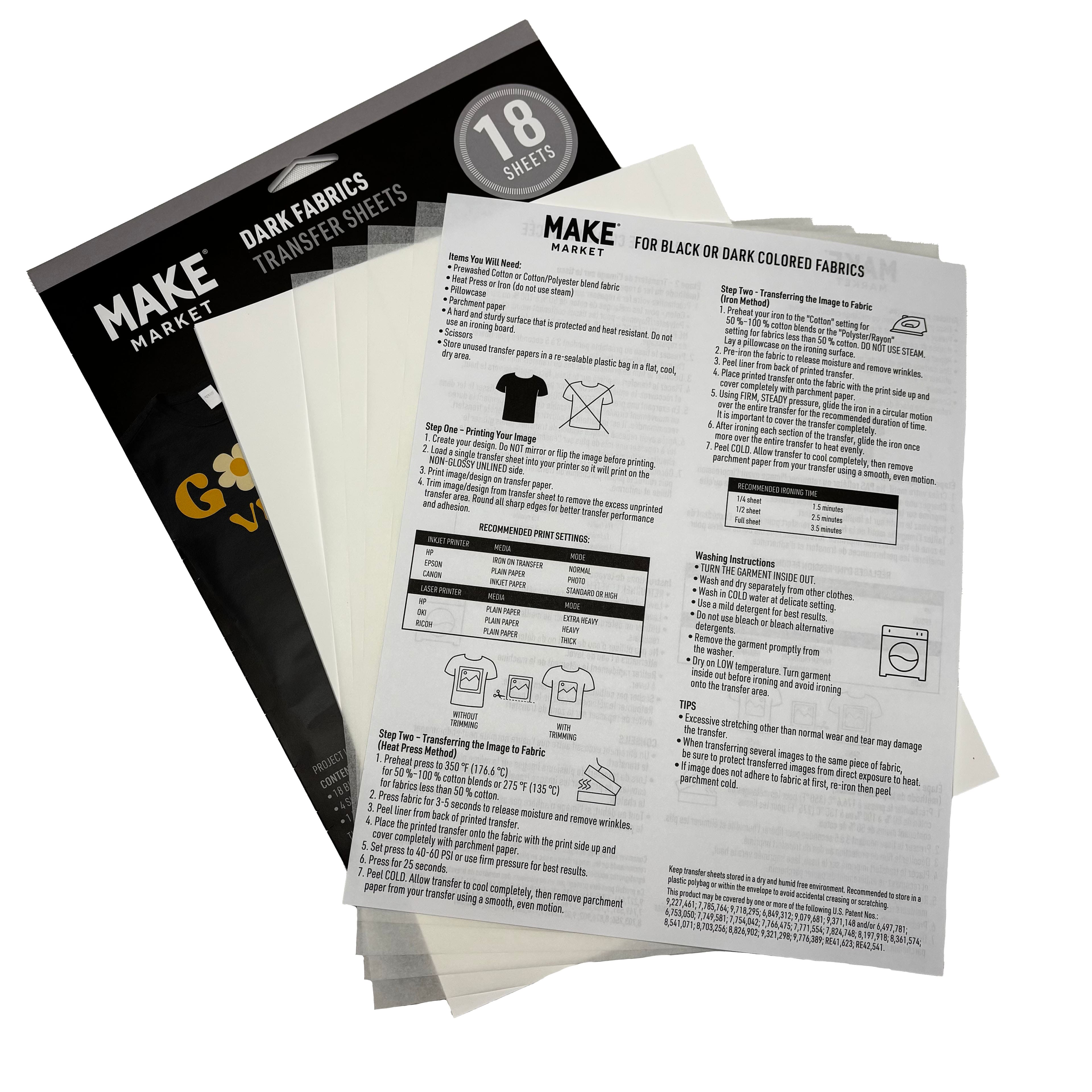 8.5" x 11" Dark Fabric Transfer Sheets, 5ct. by Make Market®