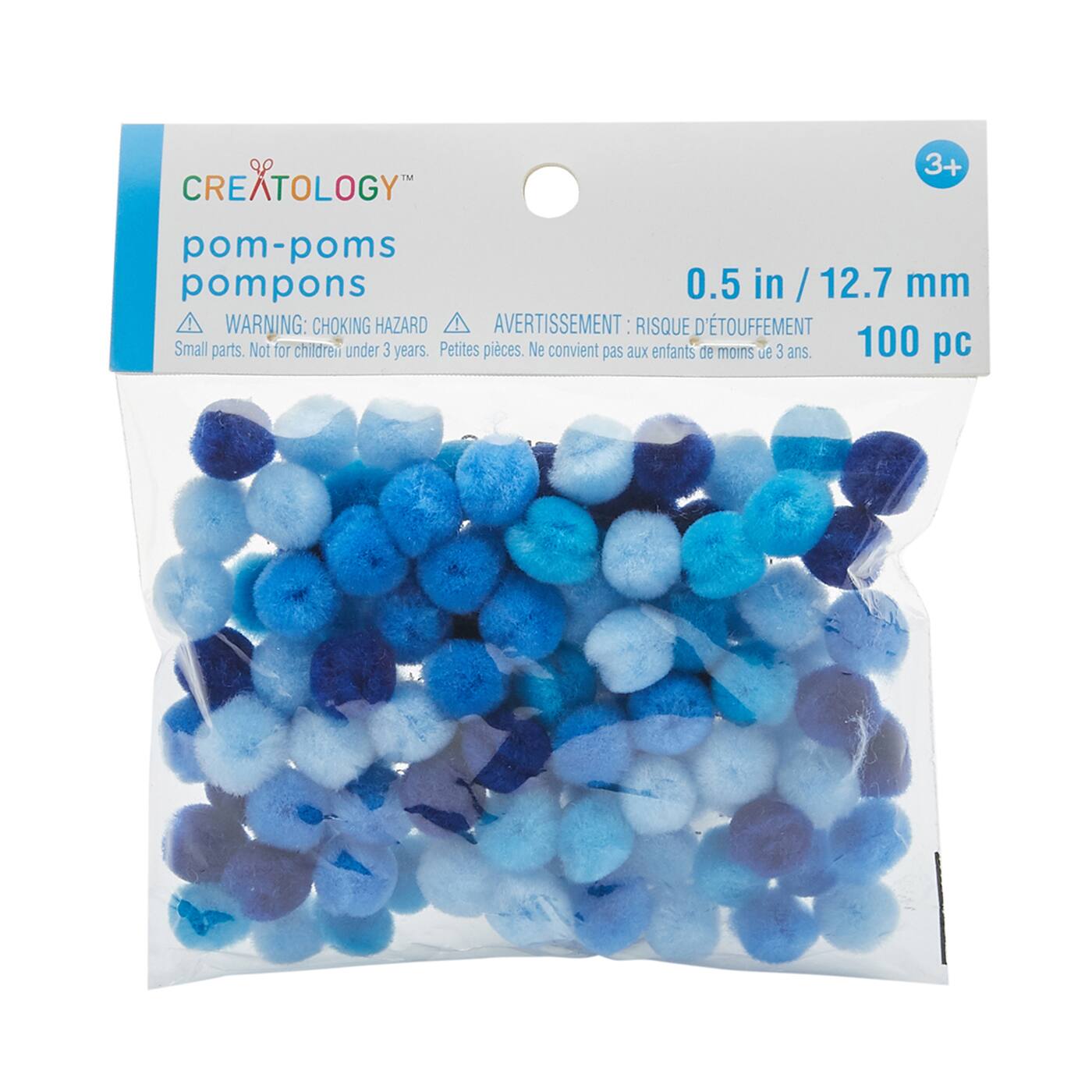 24 Packs: 100 ct. (2,400 total) 1/2&#x22; Mixed Blue Pom Poms by Creatology&#x2122;